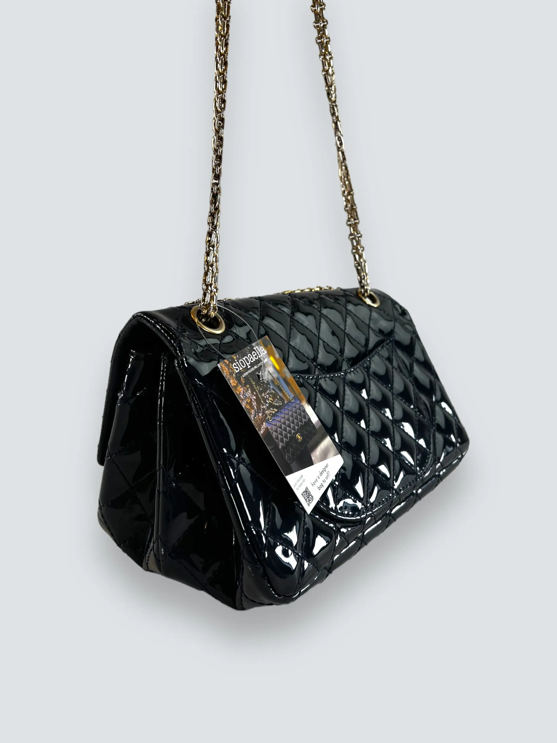 Chanel Navy Patent Leather Double Compartment Reissue 2.55