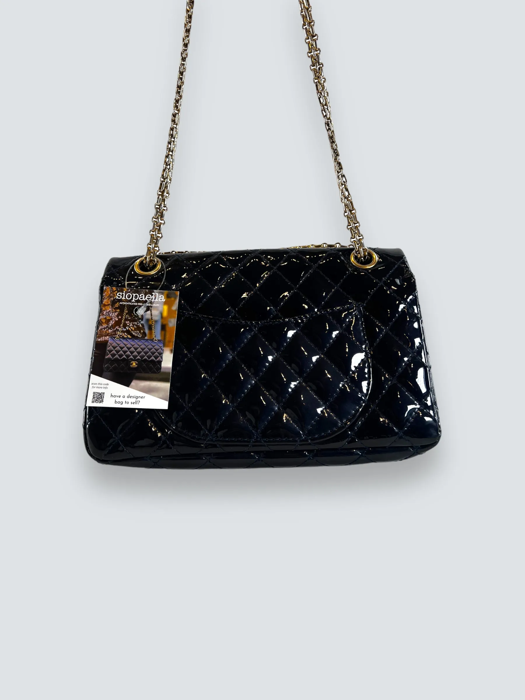 Chanel Navy Patent Leather Double Compartment Reissue 2.55