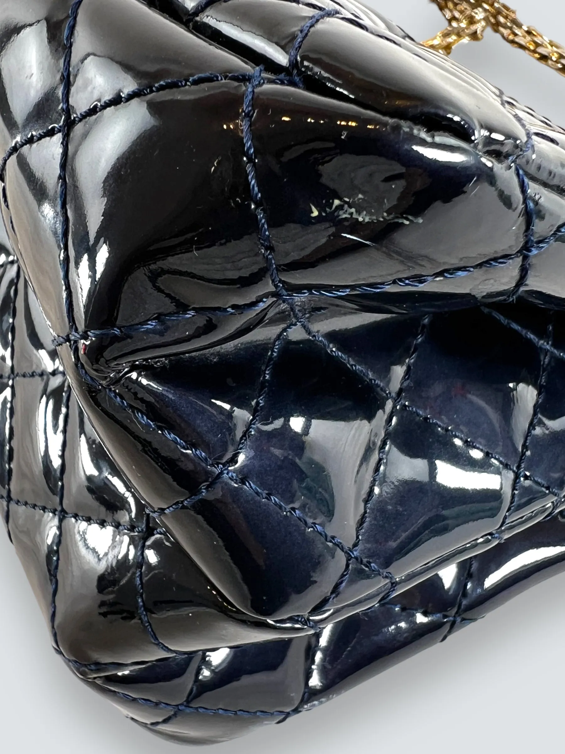 Chanel Navy Patent Leather Double Compartment Reissue 2.55