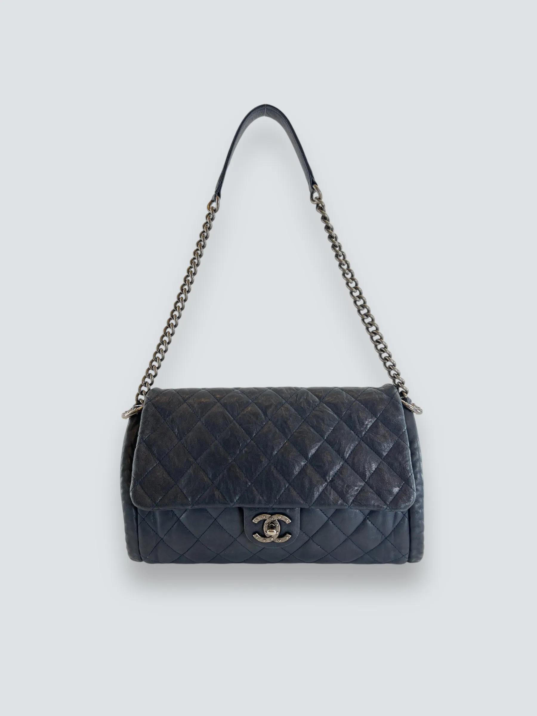 Chanel Navy Quilted Lambskin Leather Shoulder Bag