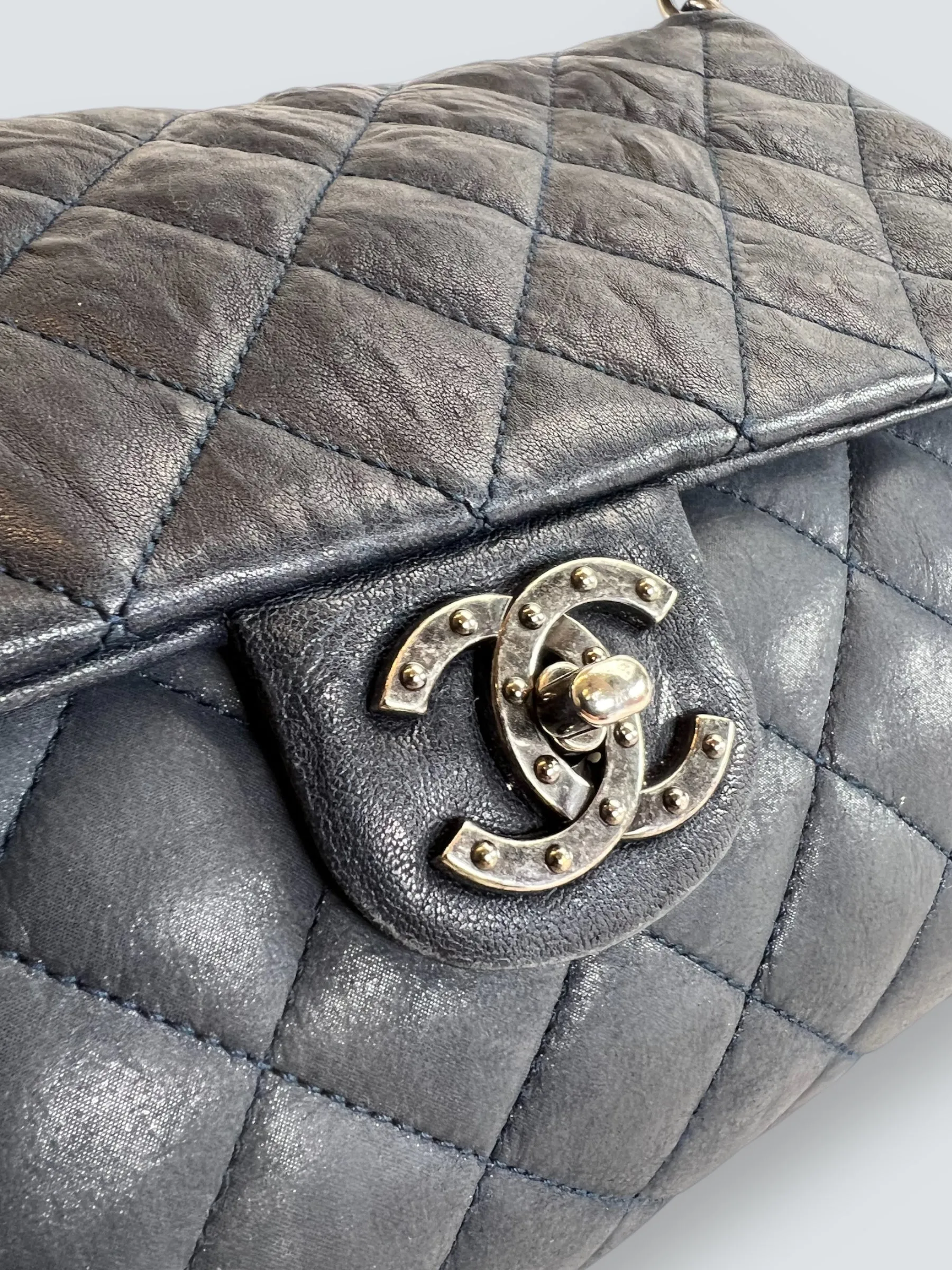 Chanel Navy Quilted Lambskin Leather Shoulder Bag