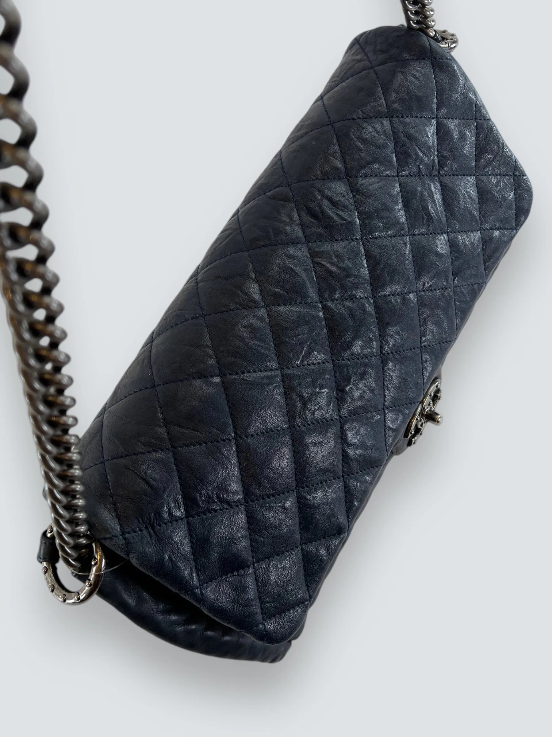Chanel Navy Quilted Lambskin Leather Shoulder Bag