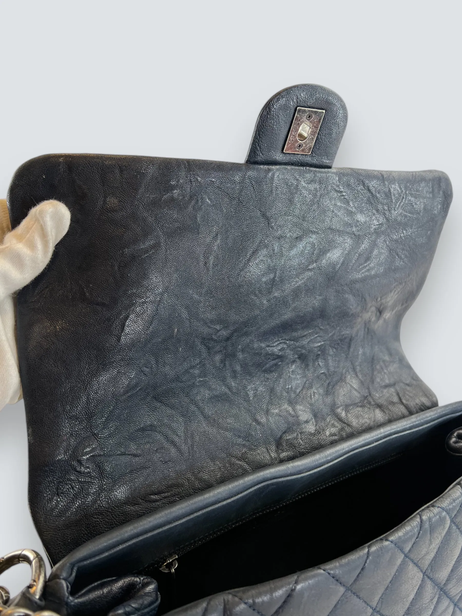 Chanel Navy Quilted Lambskin Leather Shoulder Bag