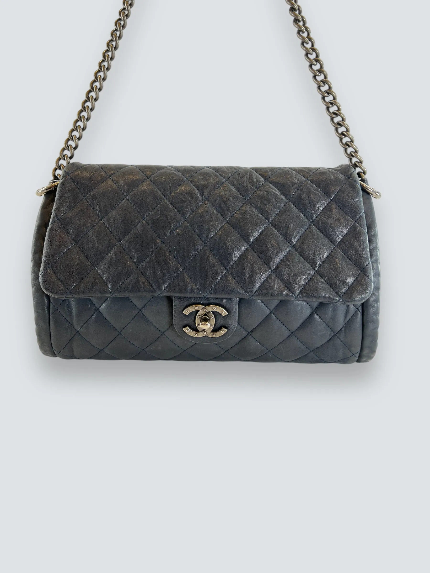 Chanel Navy Quilted Lambskin Leather Shoulder Bag