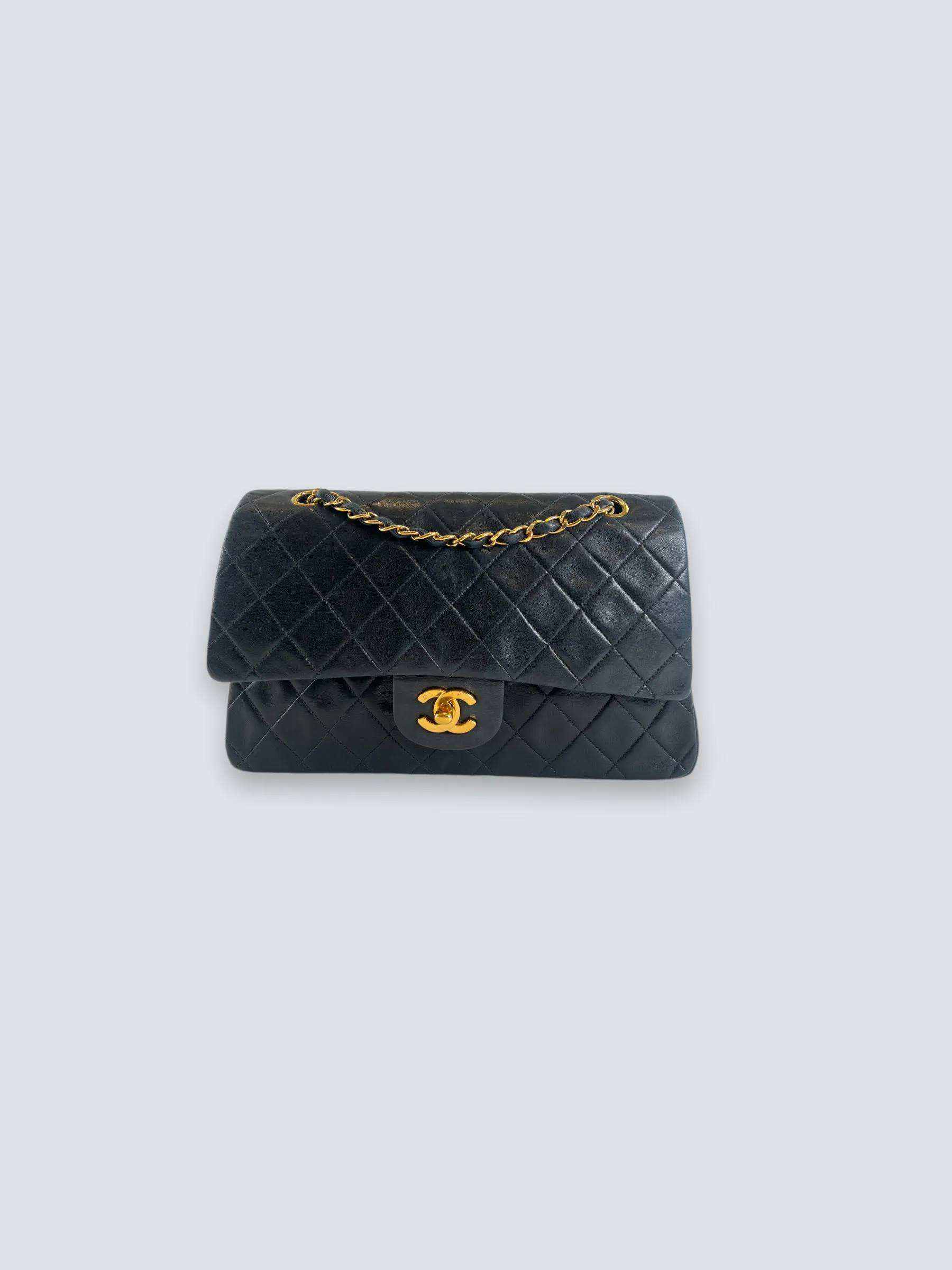 Chanel Vintage Black Lambskin Leather Medium Double Flap