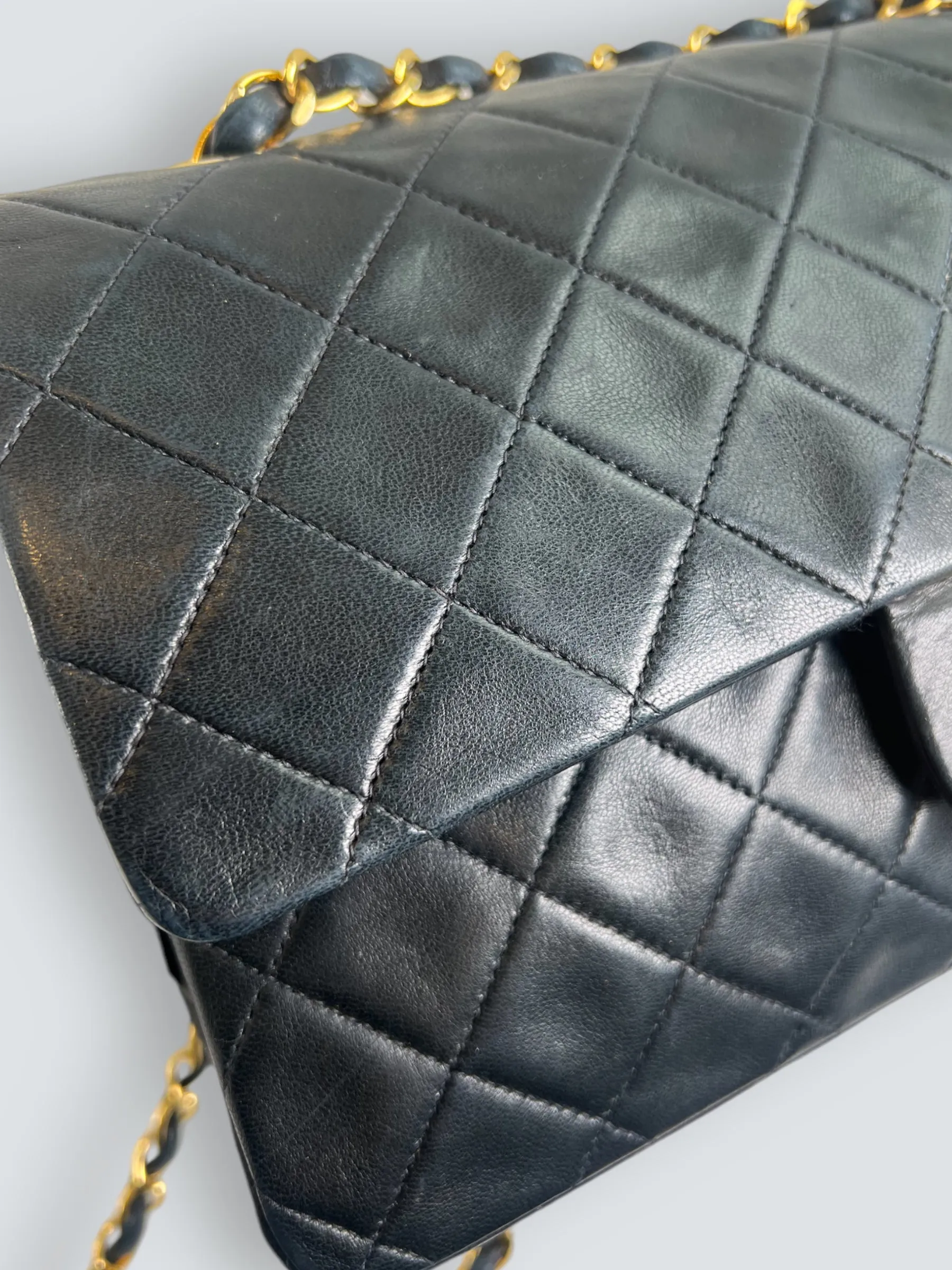 Chanel Vintage Black Lambskin Leather Medium Double Flap