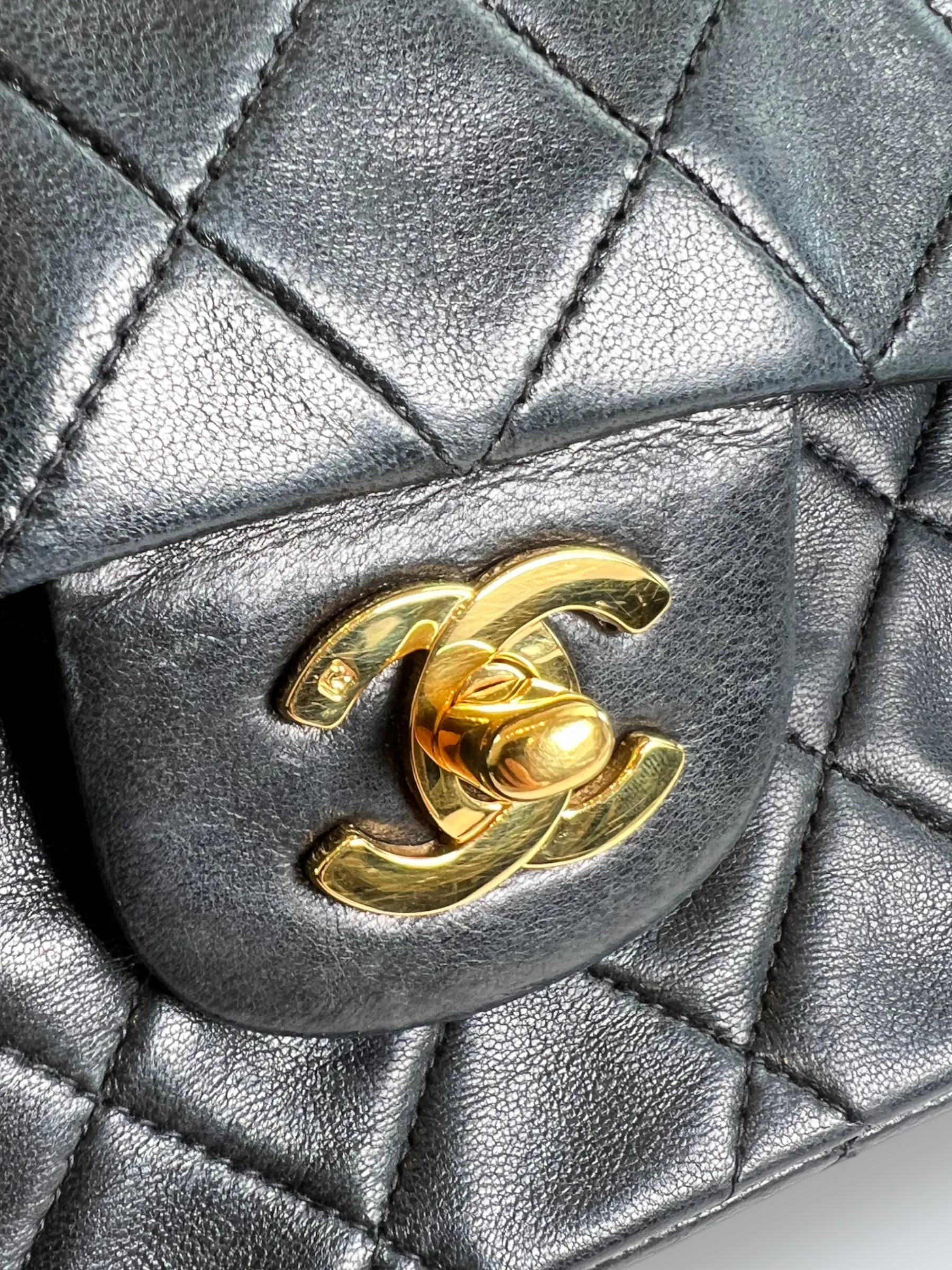 Chanel Vintage Black Lambskin Leather Medium Double Flap