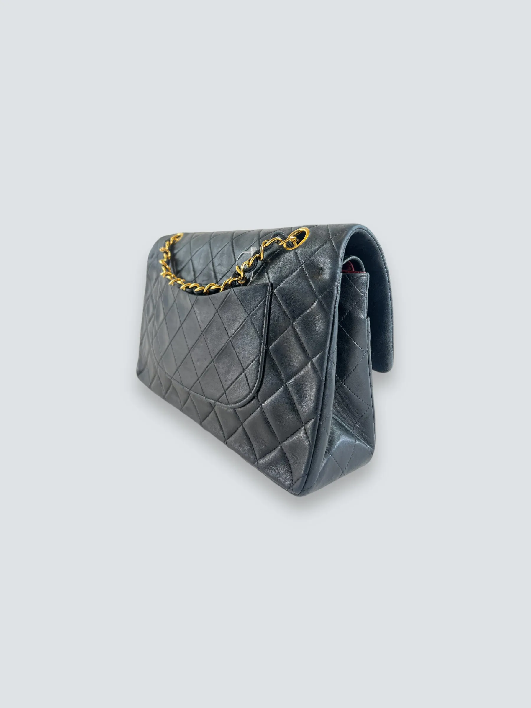 Chanel Vintage Black Lambskin Leather Medium Double Flap