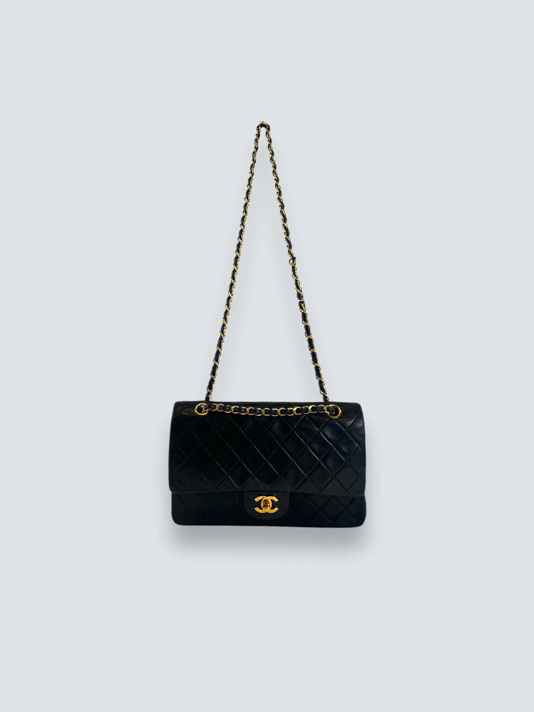 Chanel Vintage Black Lambskin Leather Medium Double Flap