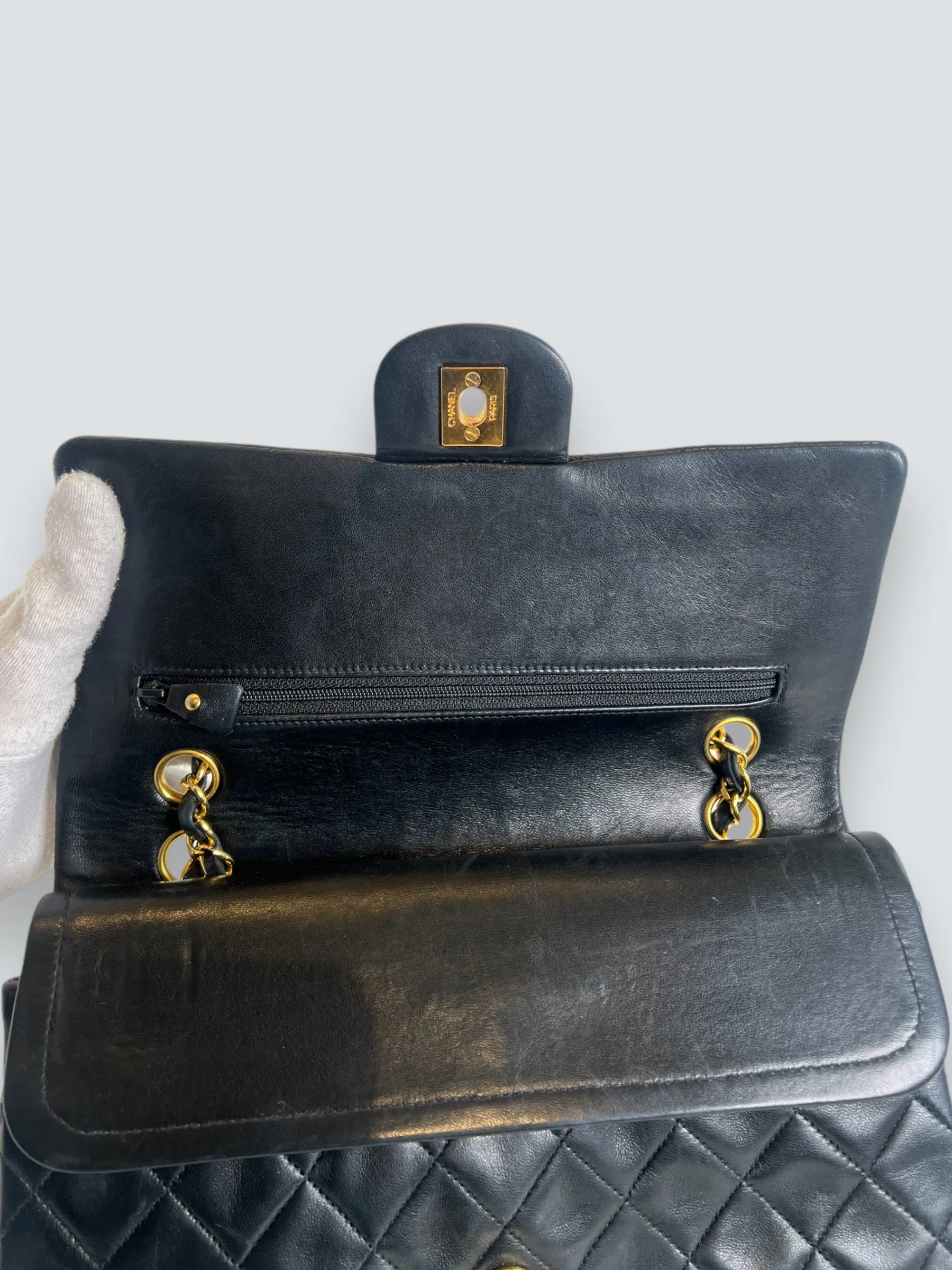 Chanel Vintage Black Lambskin Leather Medium Double Flap