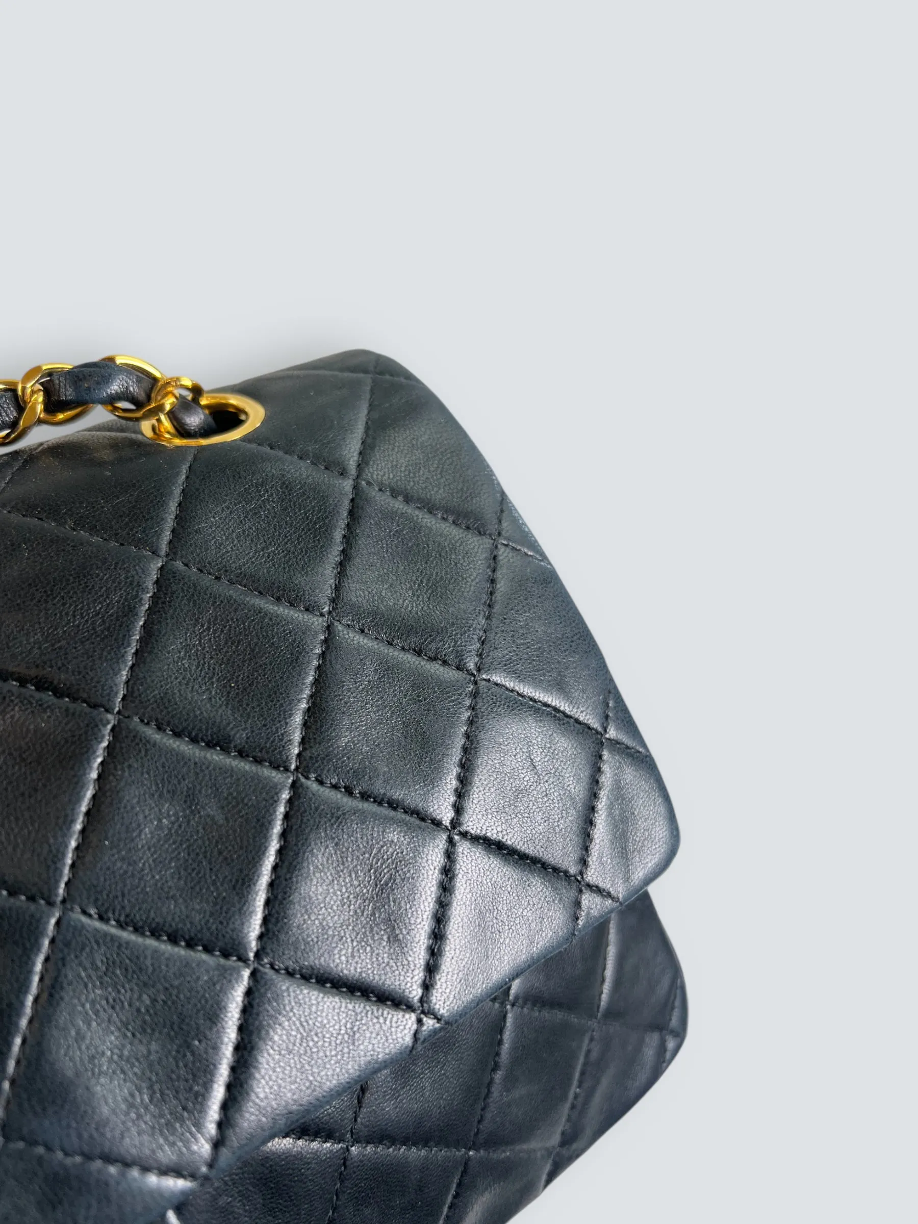 Chanel Vintage Black Lambskin Leather Medium Double Flap
