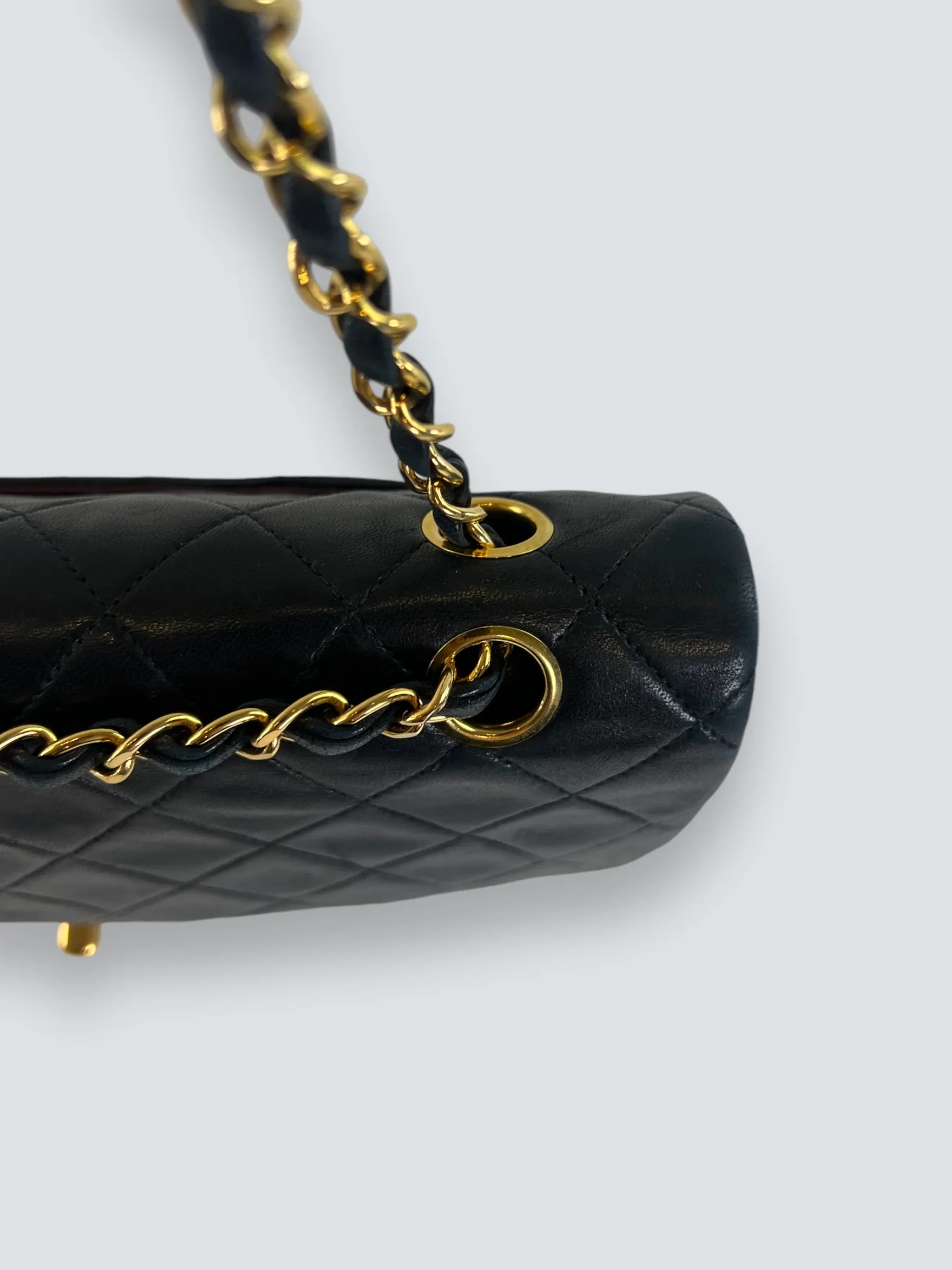 Chanel Vintage Black Lambskin Leather Medium Double Flap