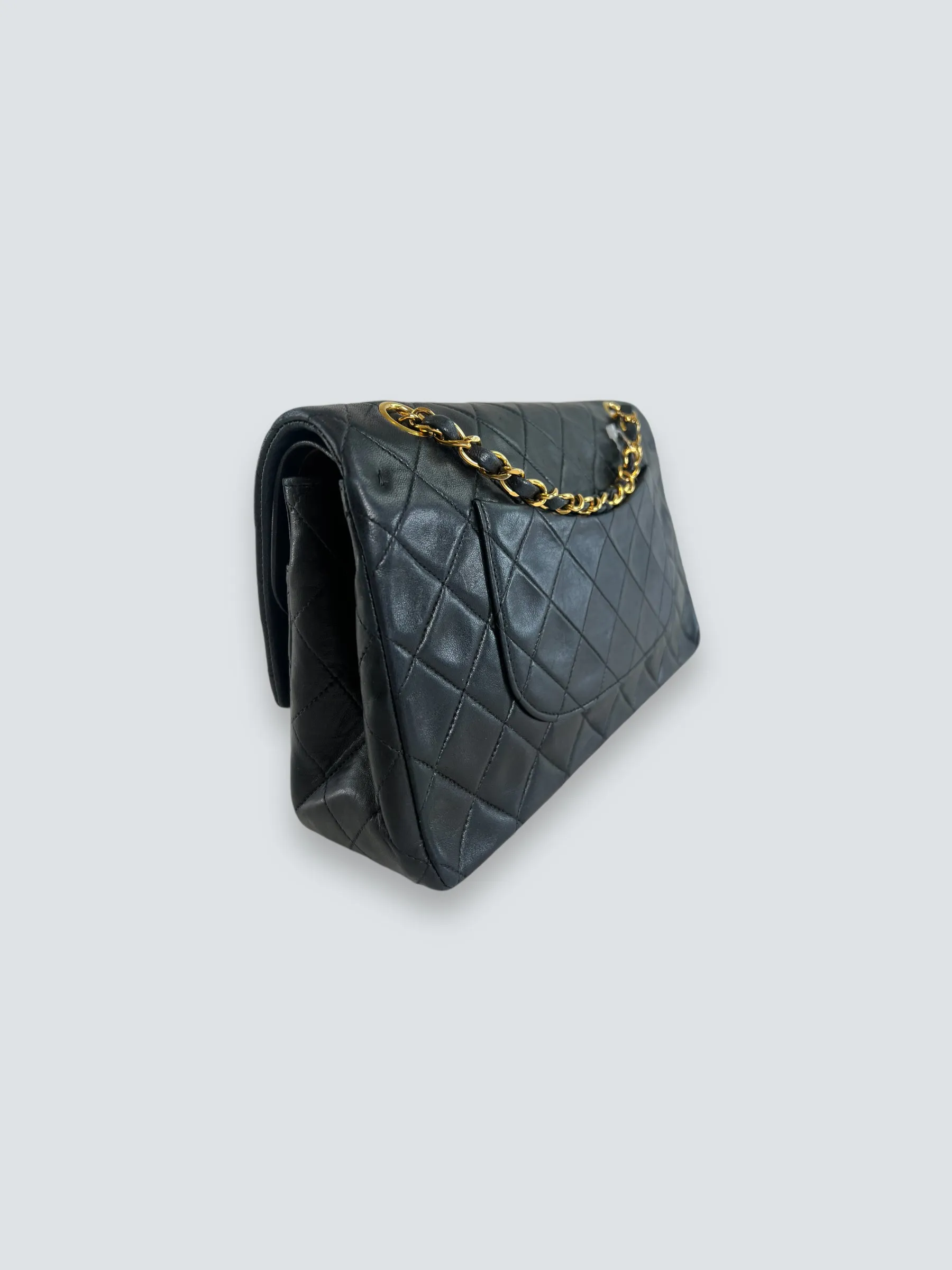 Chanel Vintage Black Lambskin Leather Medium Double Flap