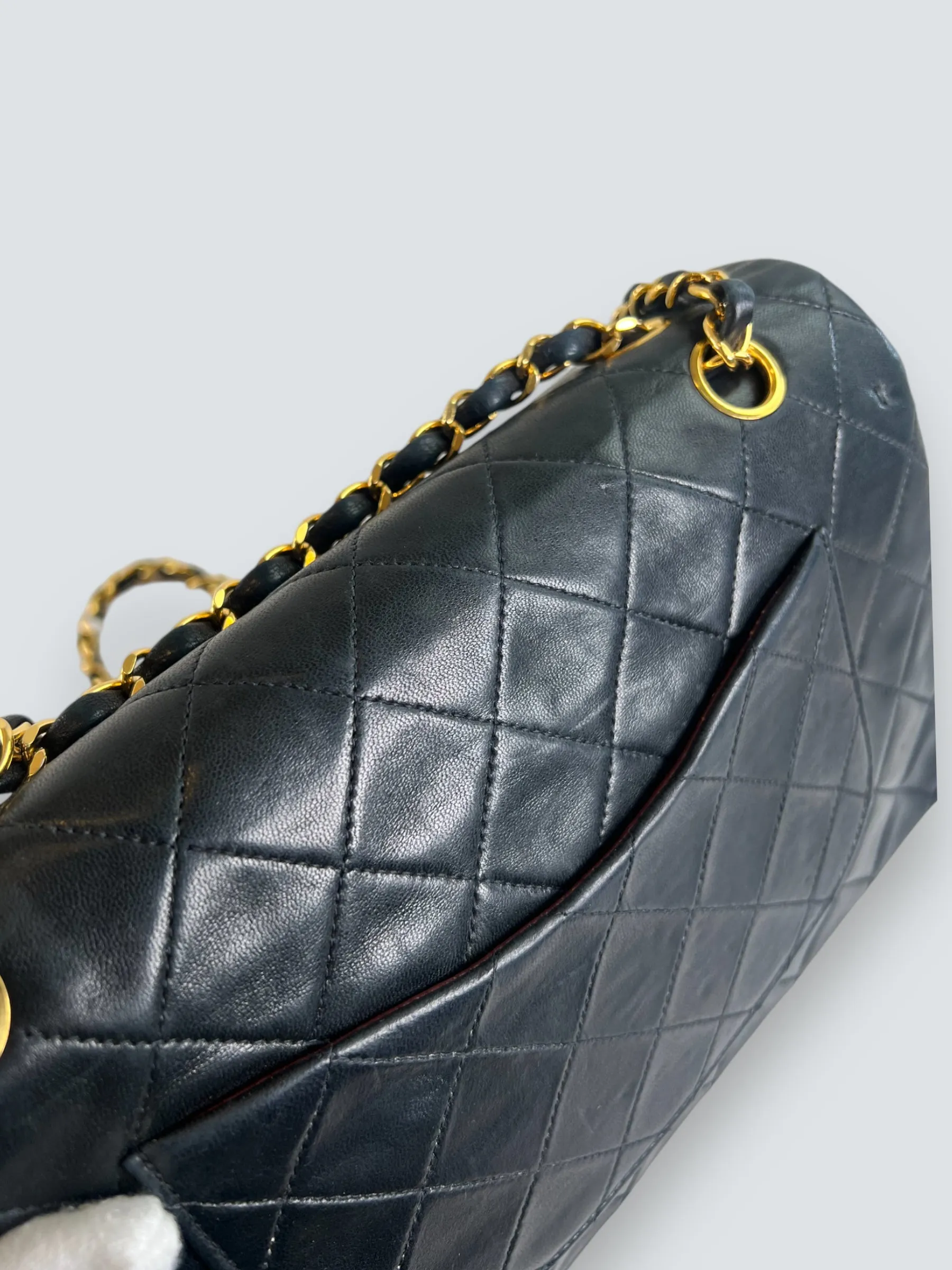 Chanel Vintage Black Lambskin Leather Medium Double Flap