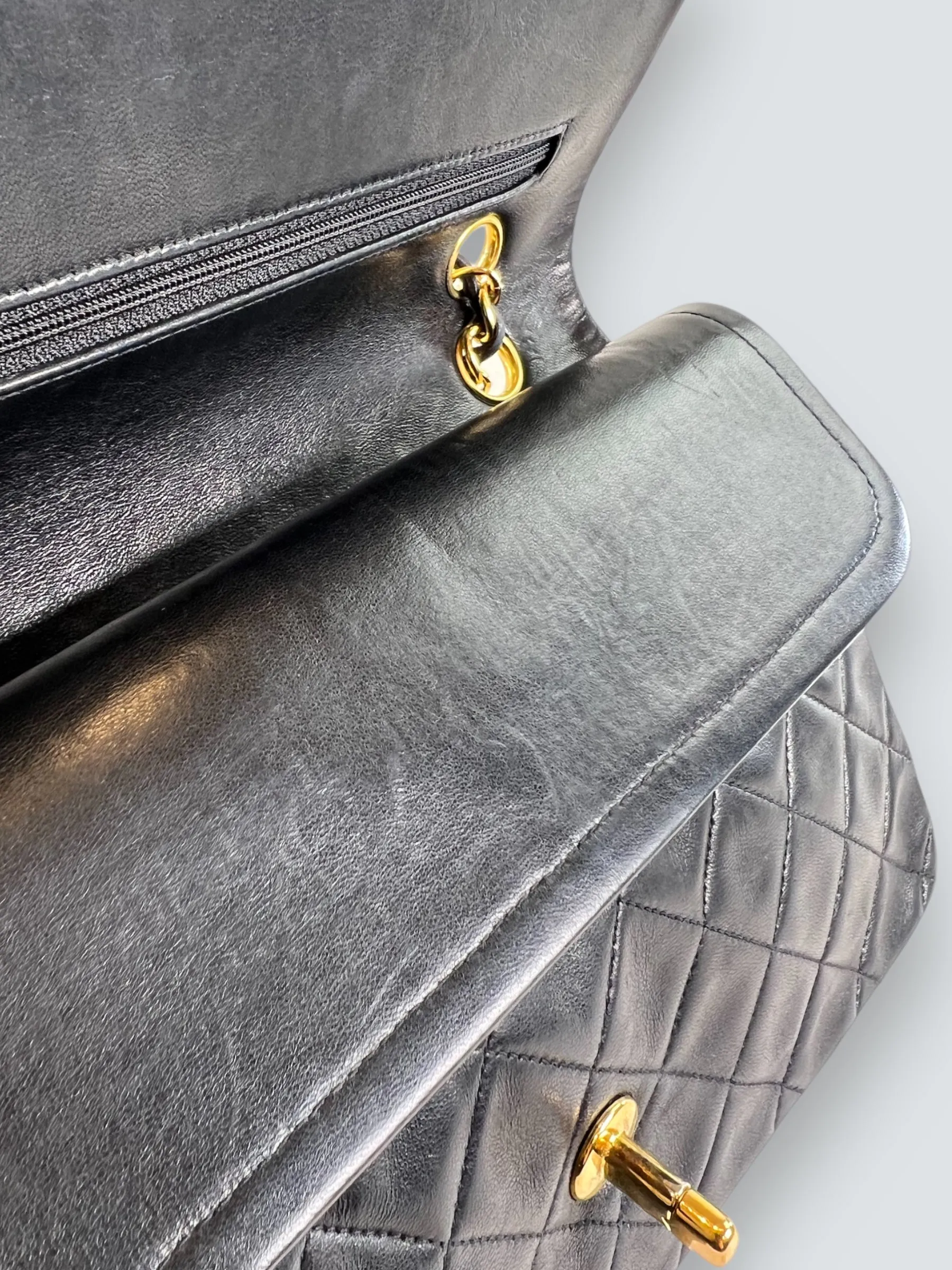 Chanel Vintage Black Lambskin Leather Medium Double Flap