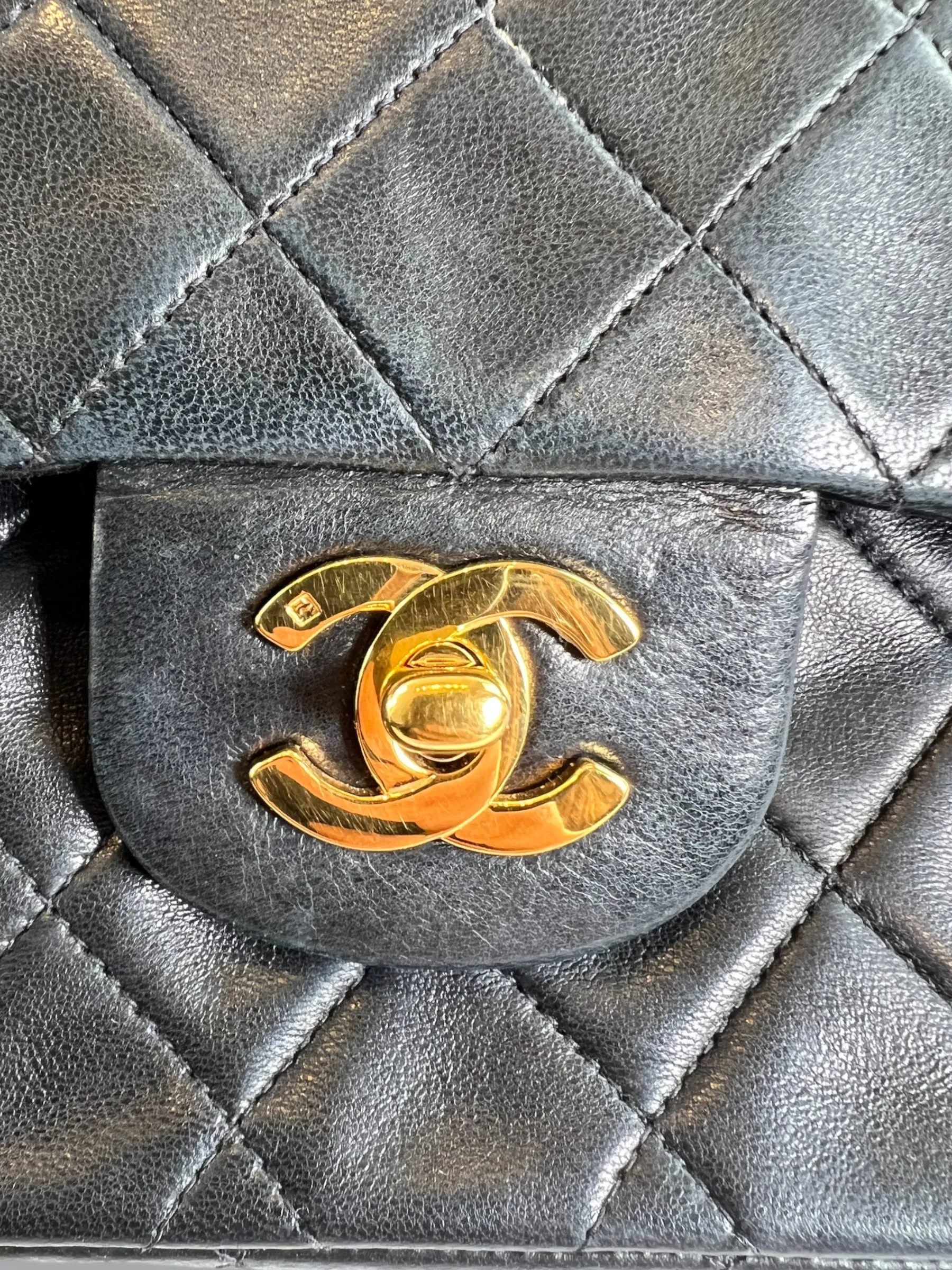 Chanel Vintage Black Lambskin Leather Medium Double Flap