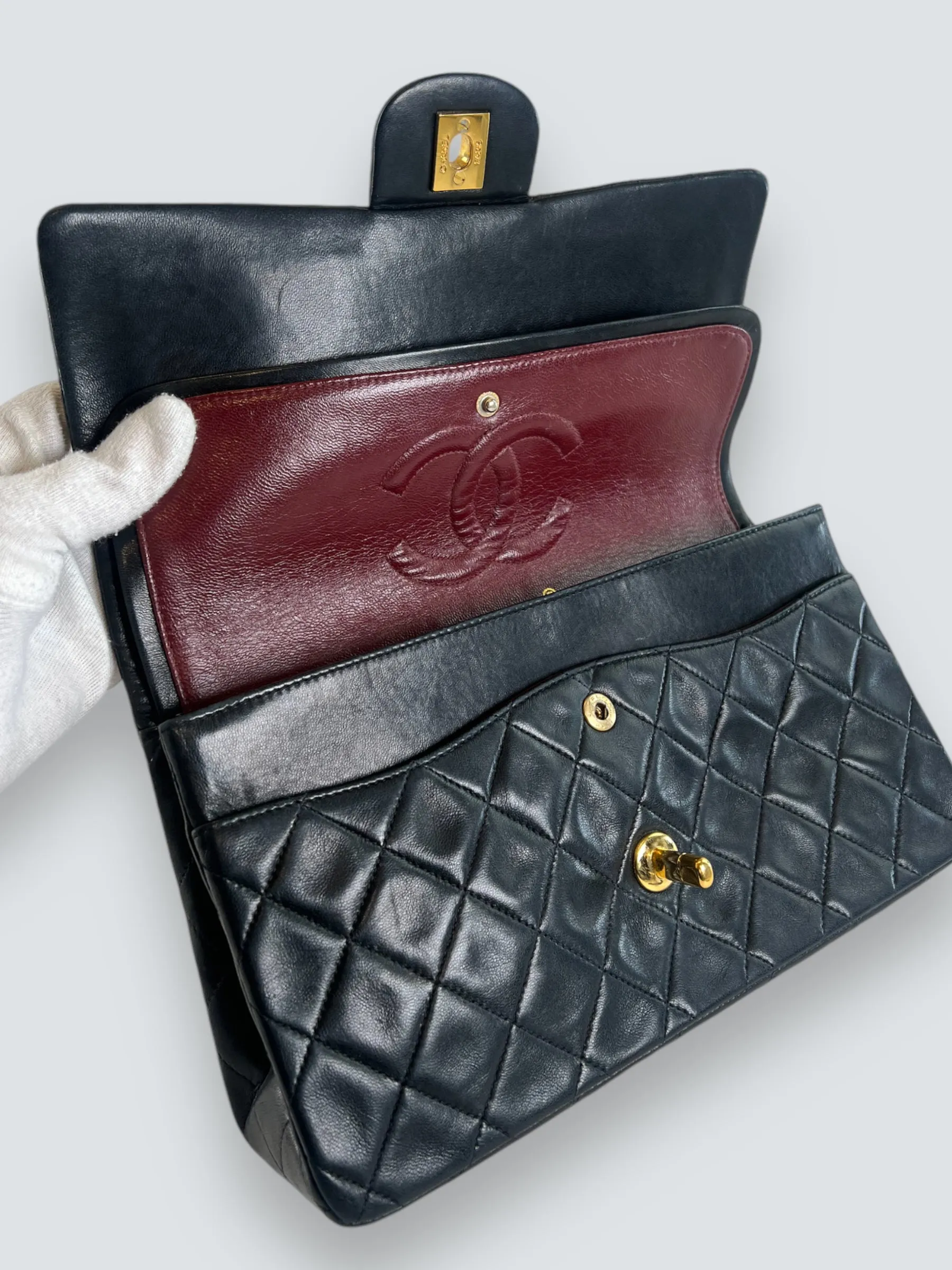 Chanel Vintage Black Lambskin Leather Medium Double Flap