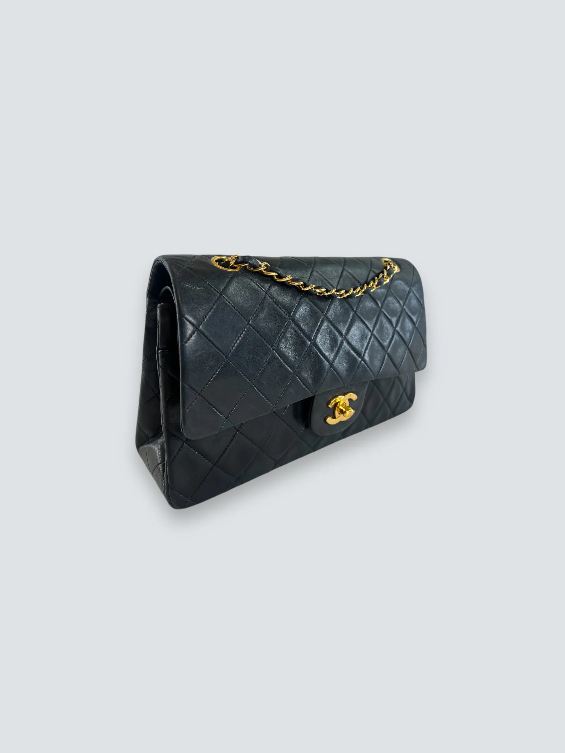 Chanel Vintage Black Lambskin Leather Medium Double Flap