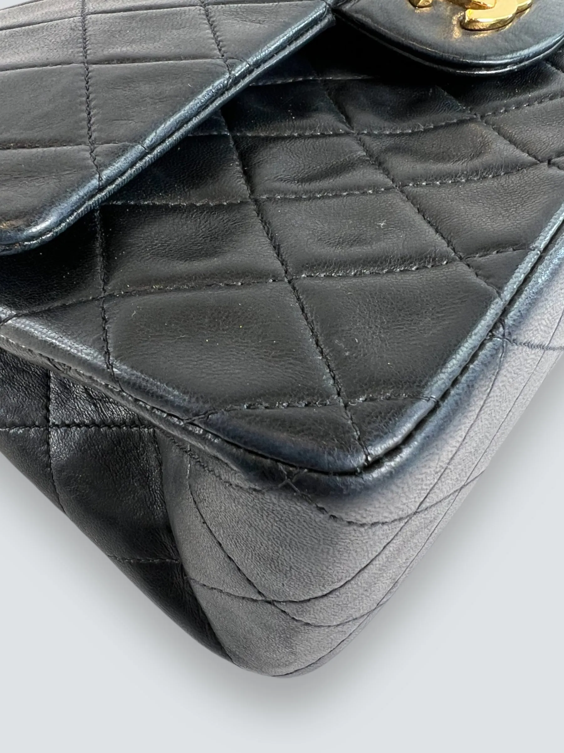 Chanel Vintage Black Lambskin Leather Medium Double Flap