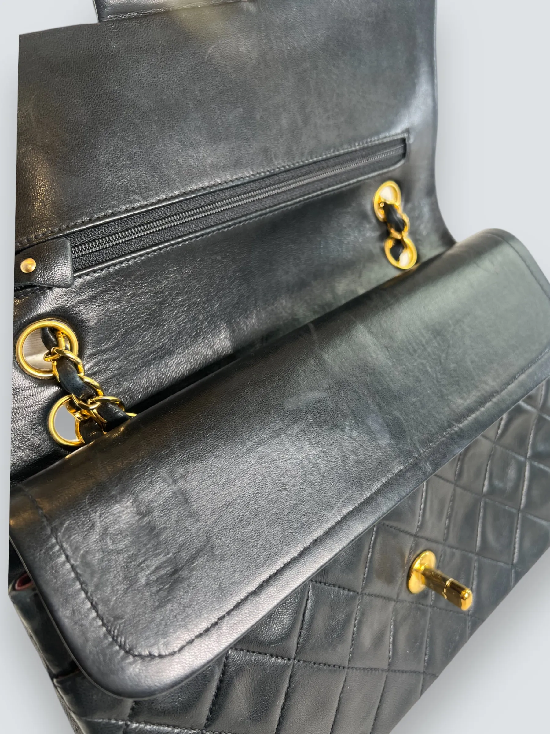 Chanel Vintage Black Lambskin Leather Medium Double Flap