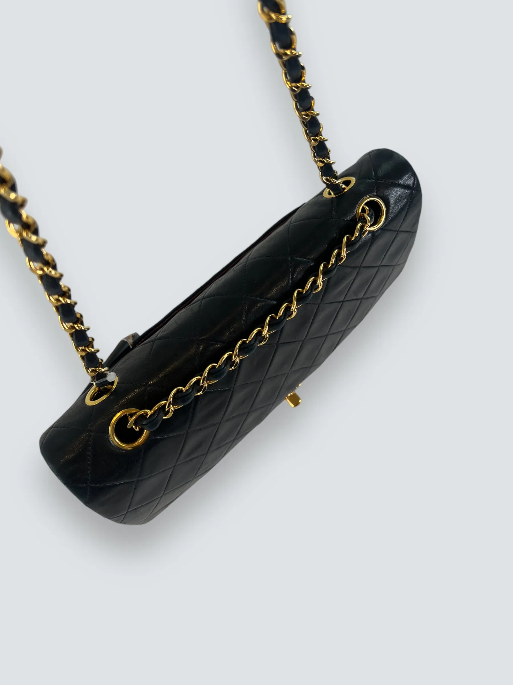 Chanel Vintage Black Lambskin Leather Medium Double Flap