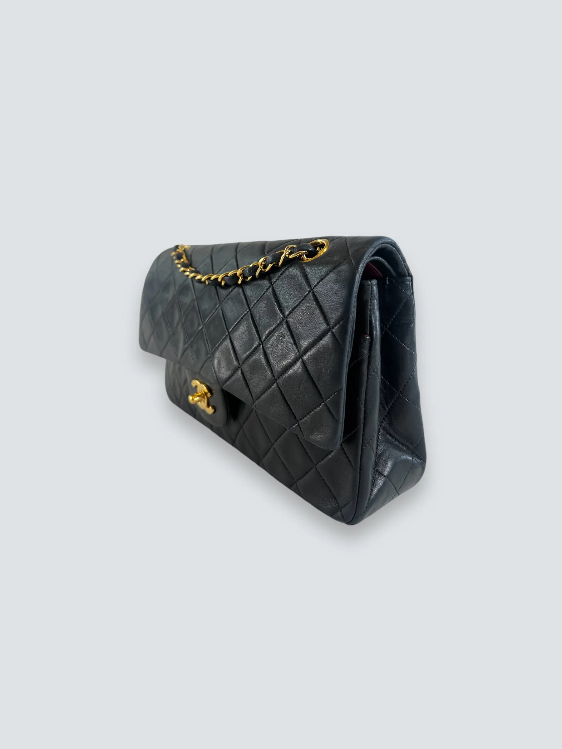 Chanel Vintage Black Lambskin Leather Medium Double Flap