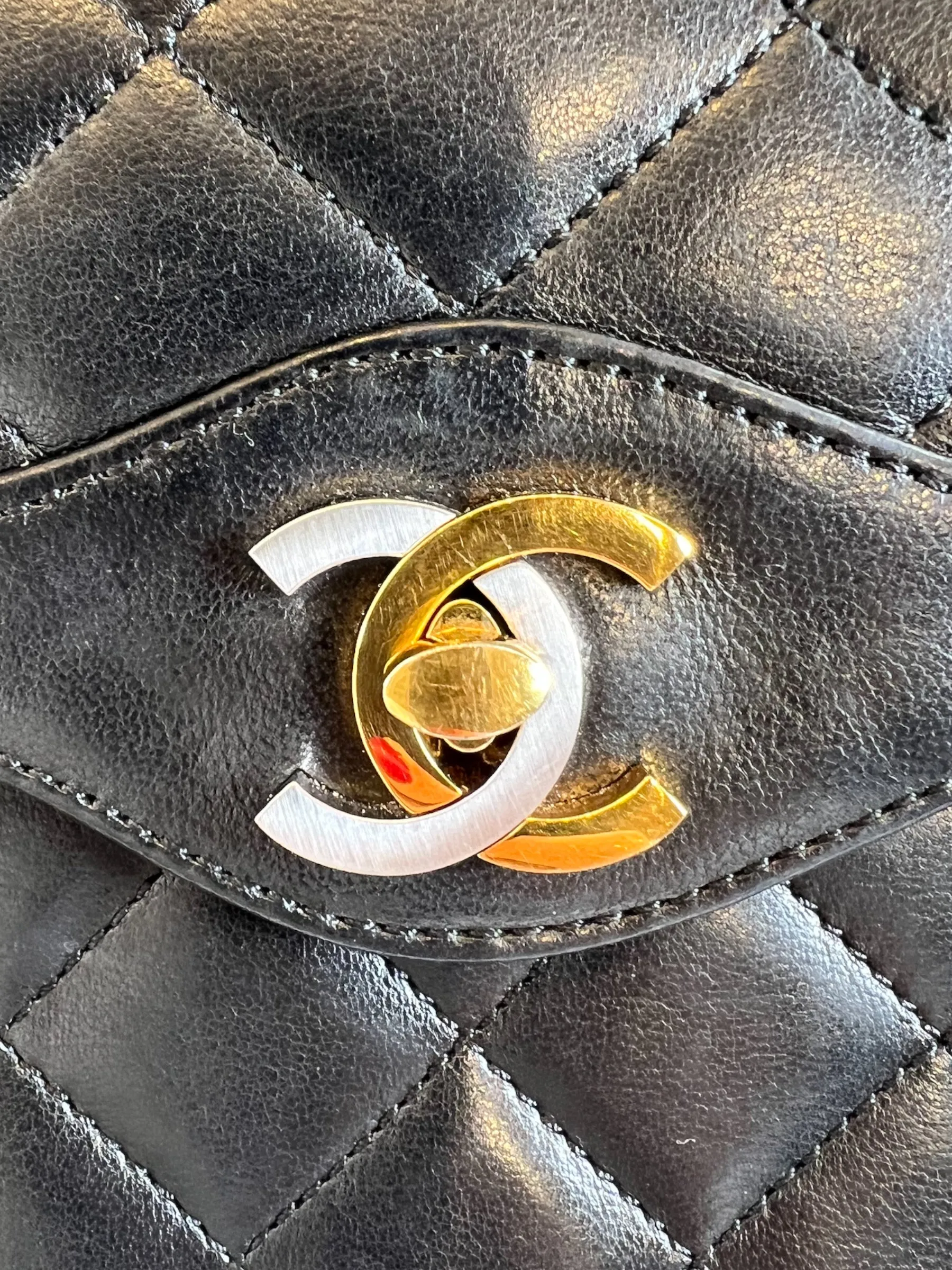 Chanel Vintage Black Lambskin Leather Small Double Flap
