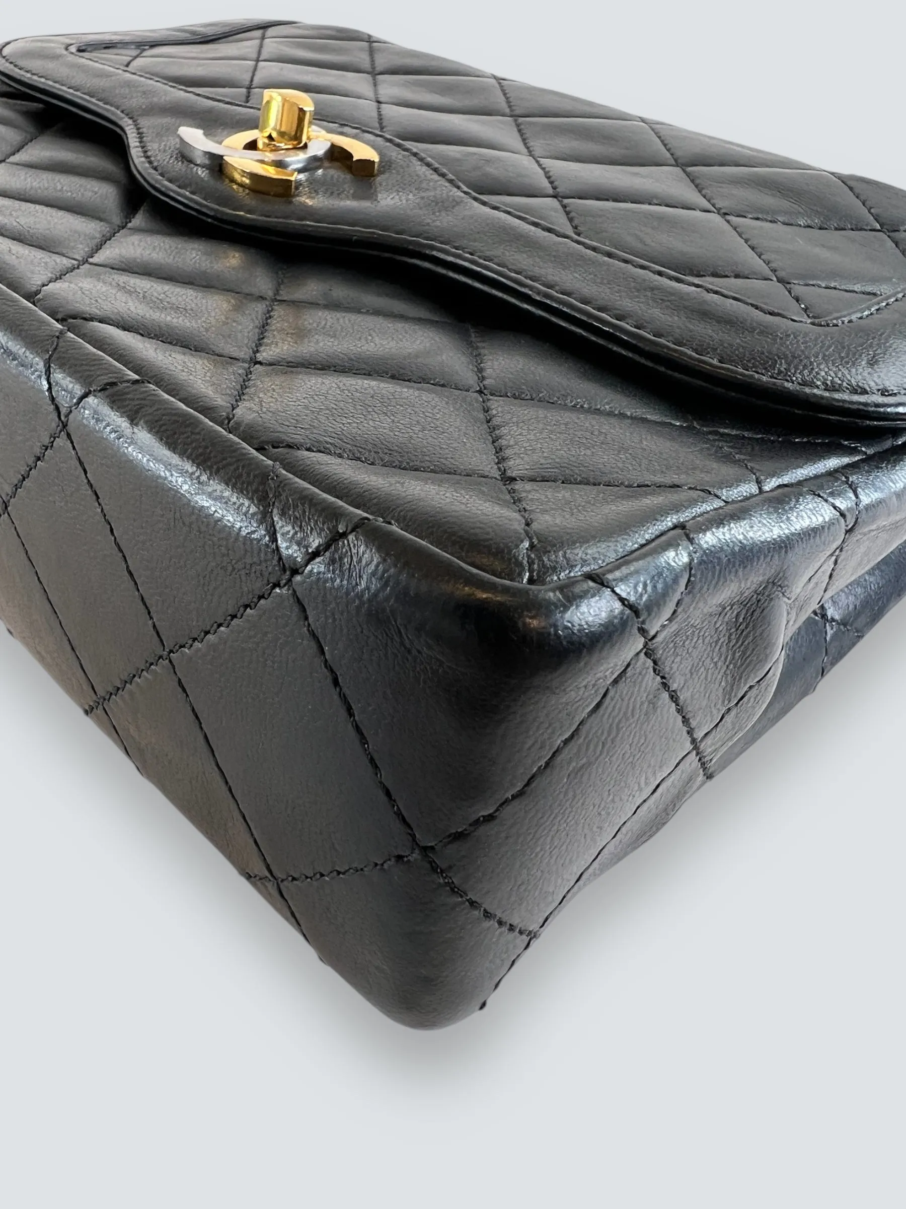 Chanel Vintage Black Lambskin Leather Small Double Flap