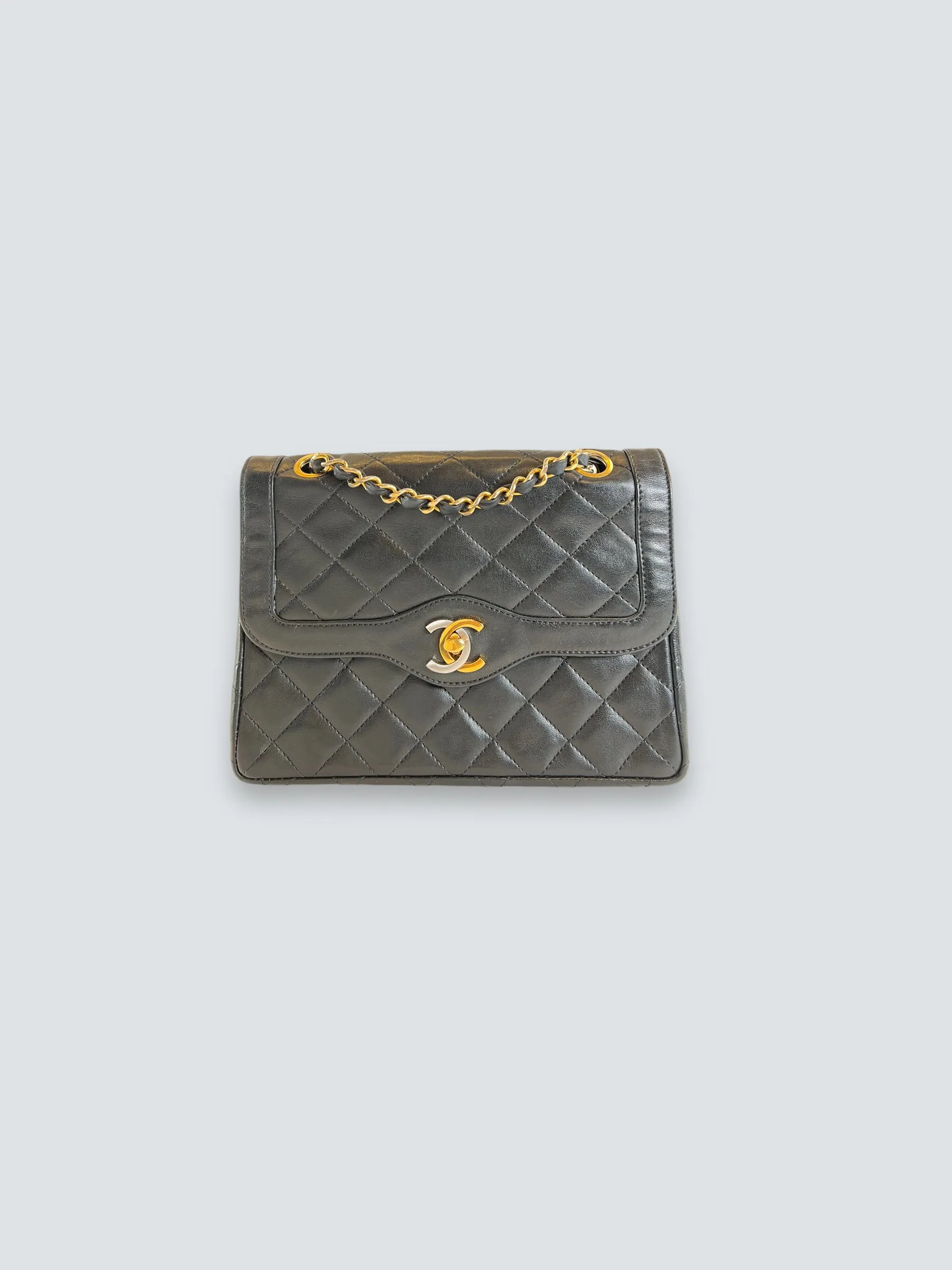 Chanel Vintage Black Lambskin Leather Small Double Flap