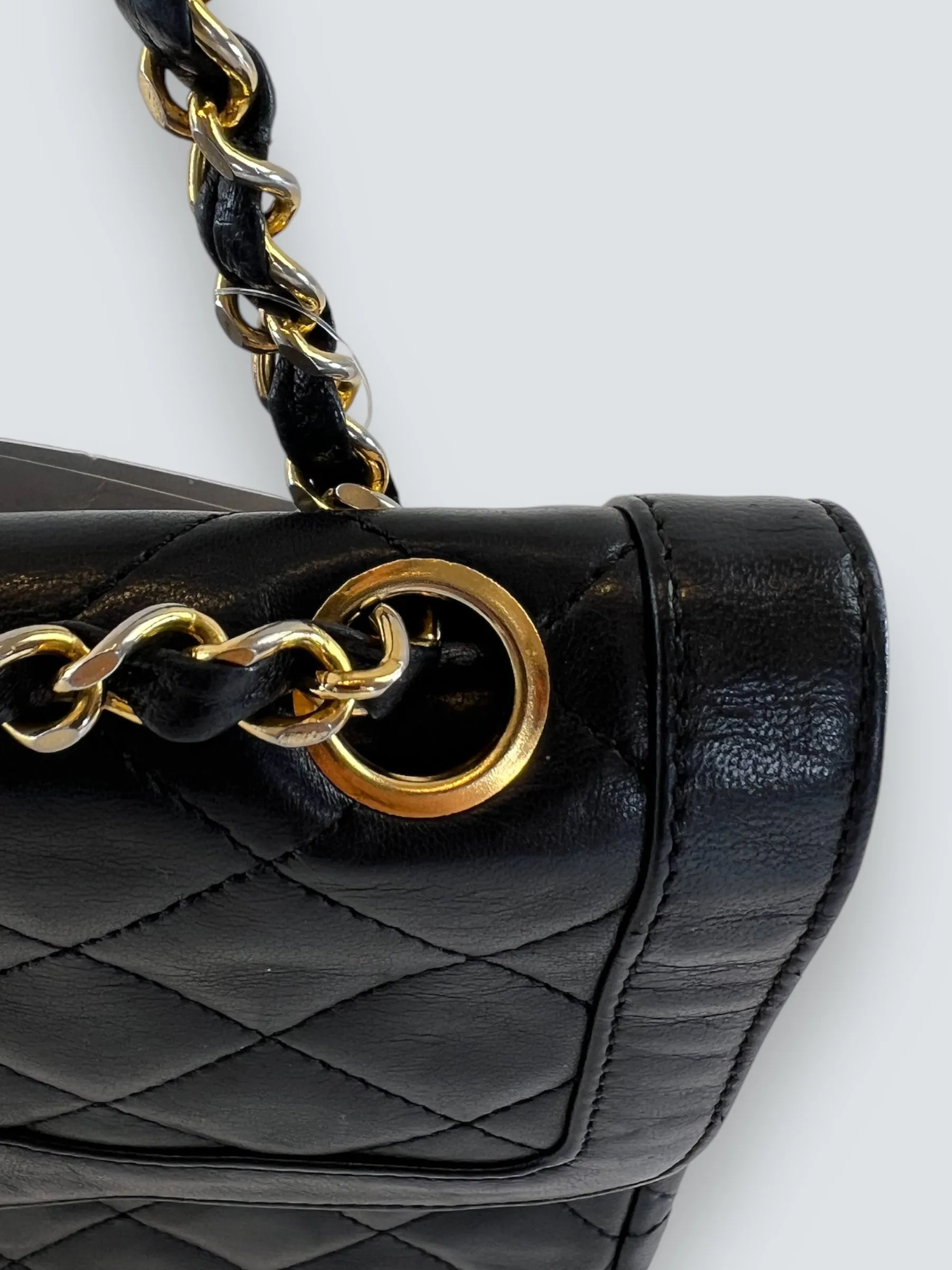 Chanel Vintage Black Lambskin Leather Small Double Flap