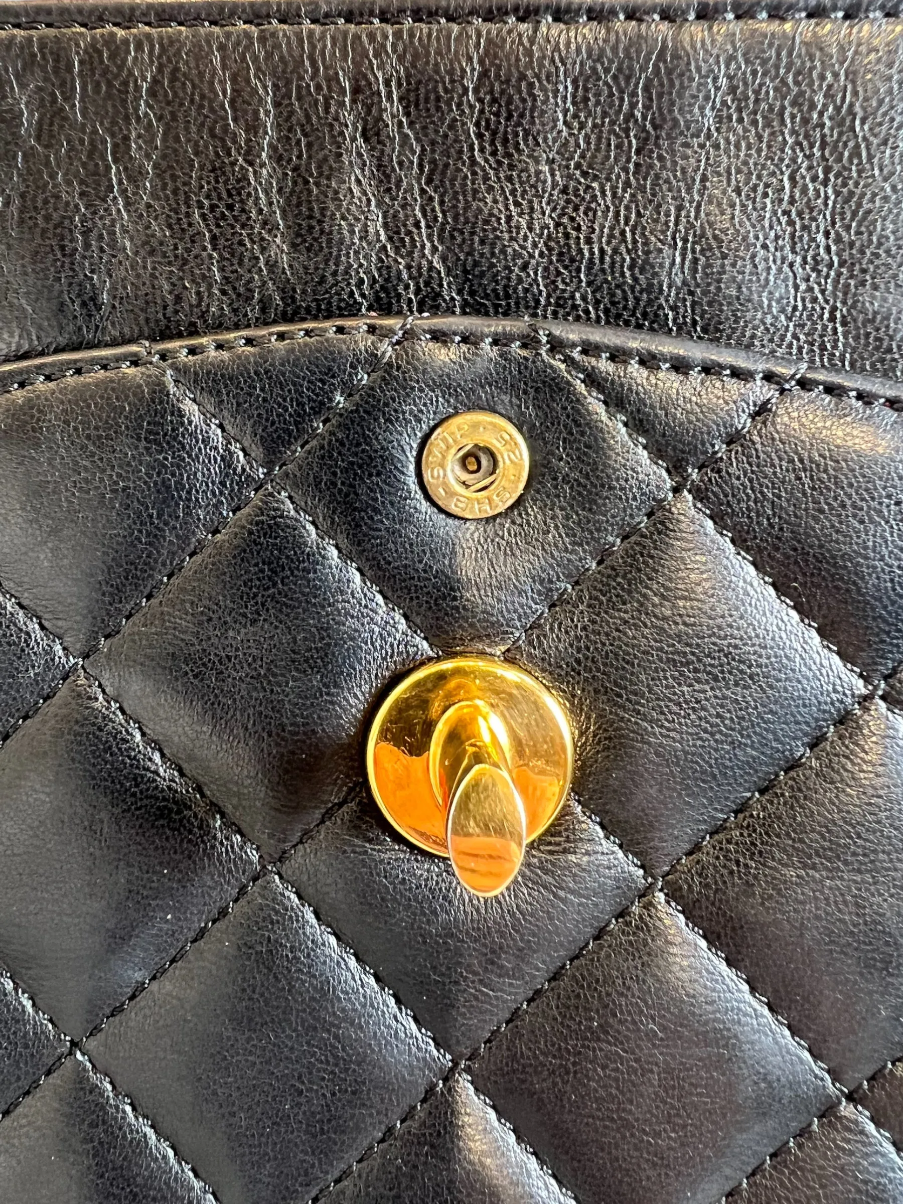 Chanel Vintage Black Lambskin Leather Small Double Flap