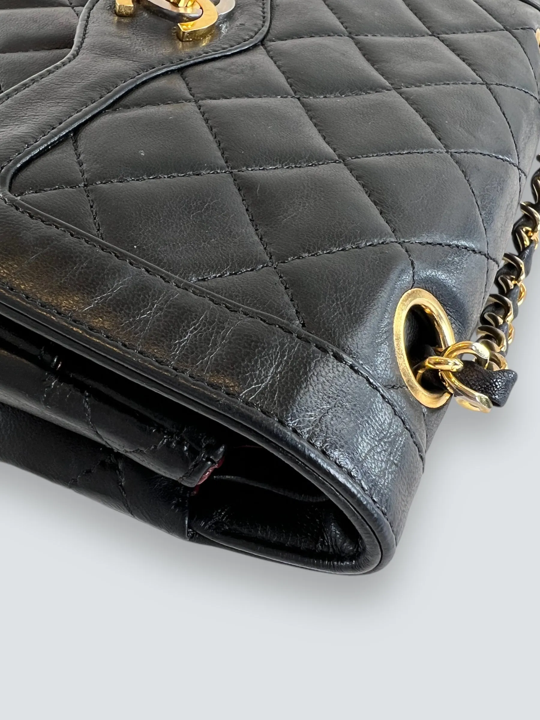 Chanel Vintage Black Lambskin Leather Small Double Flap