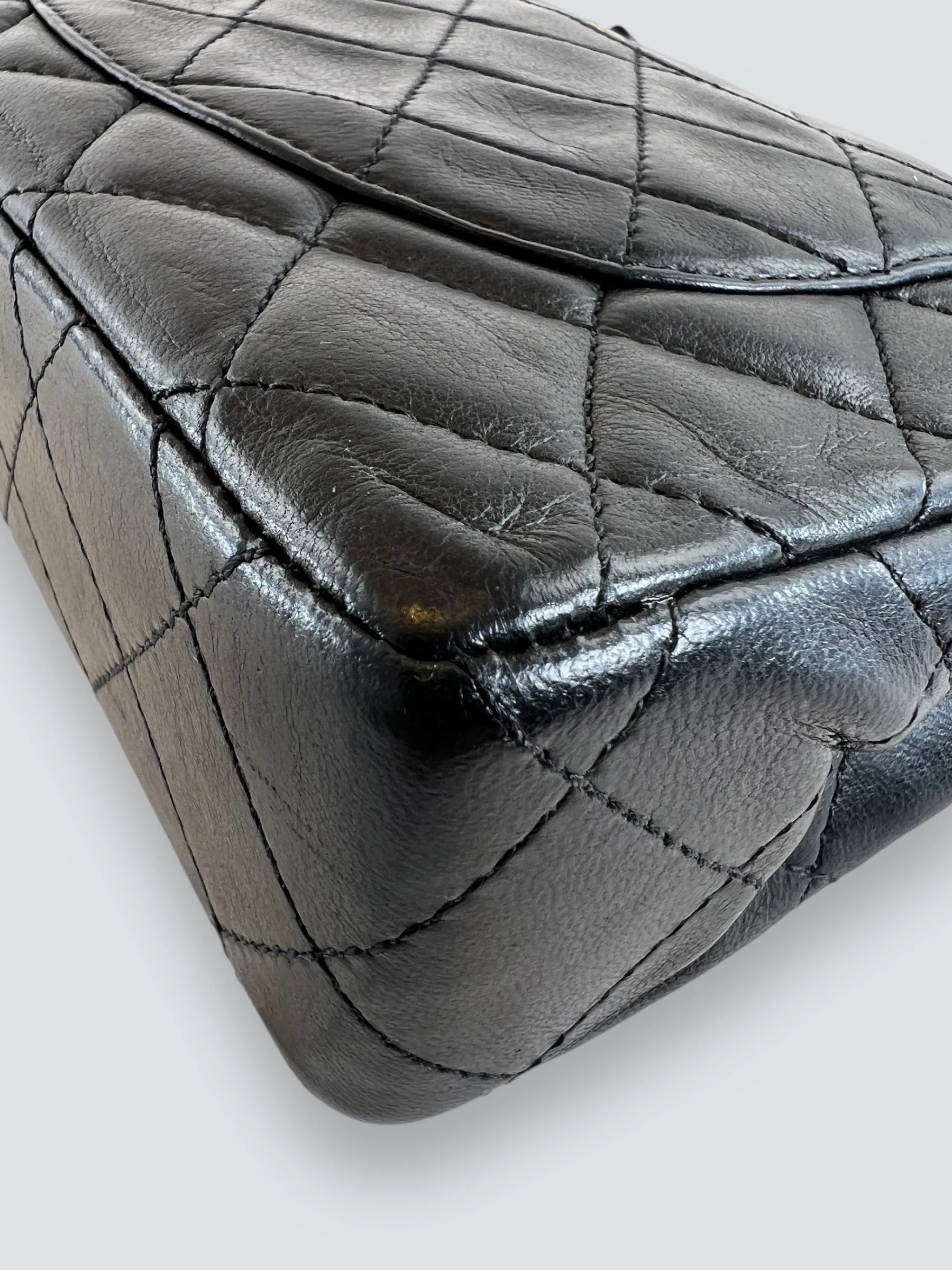 Chanel Vintage Black Lambskin Leather Small Double Flap