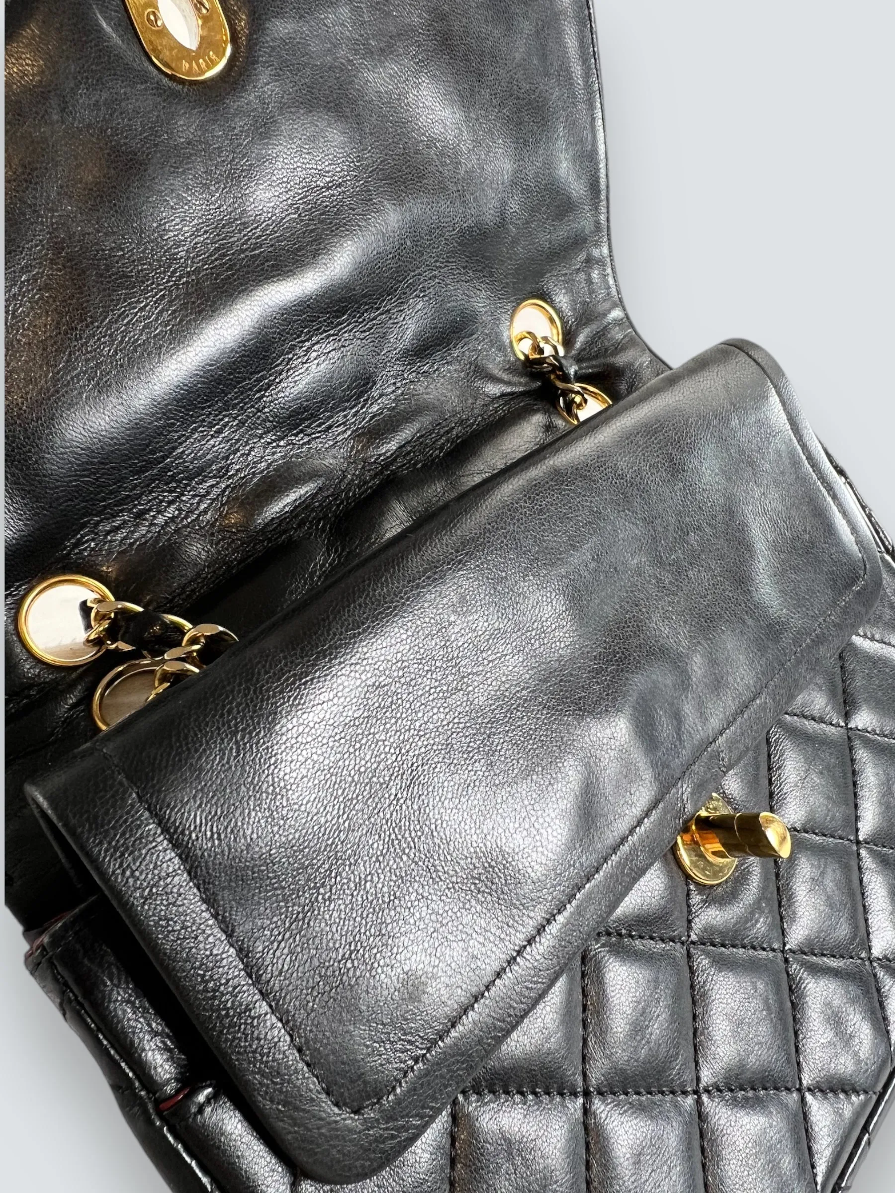 Chanel Vintage Black Lambskin Leather Small Double Flap