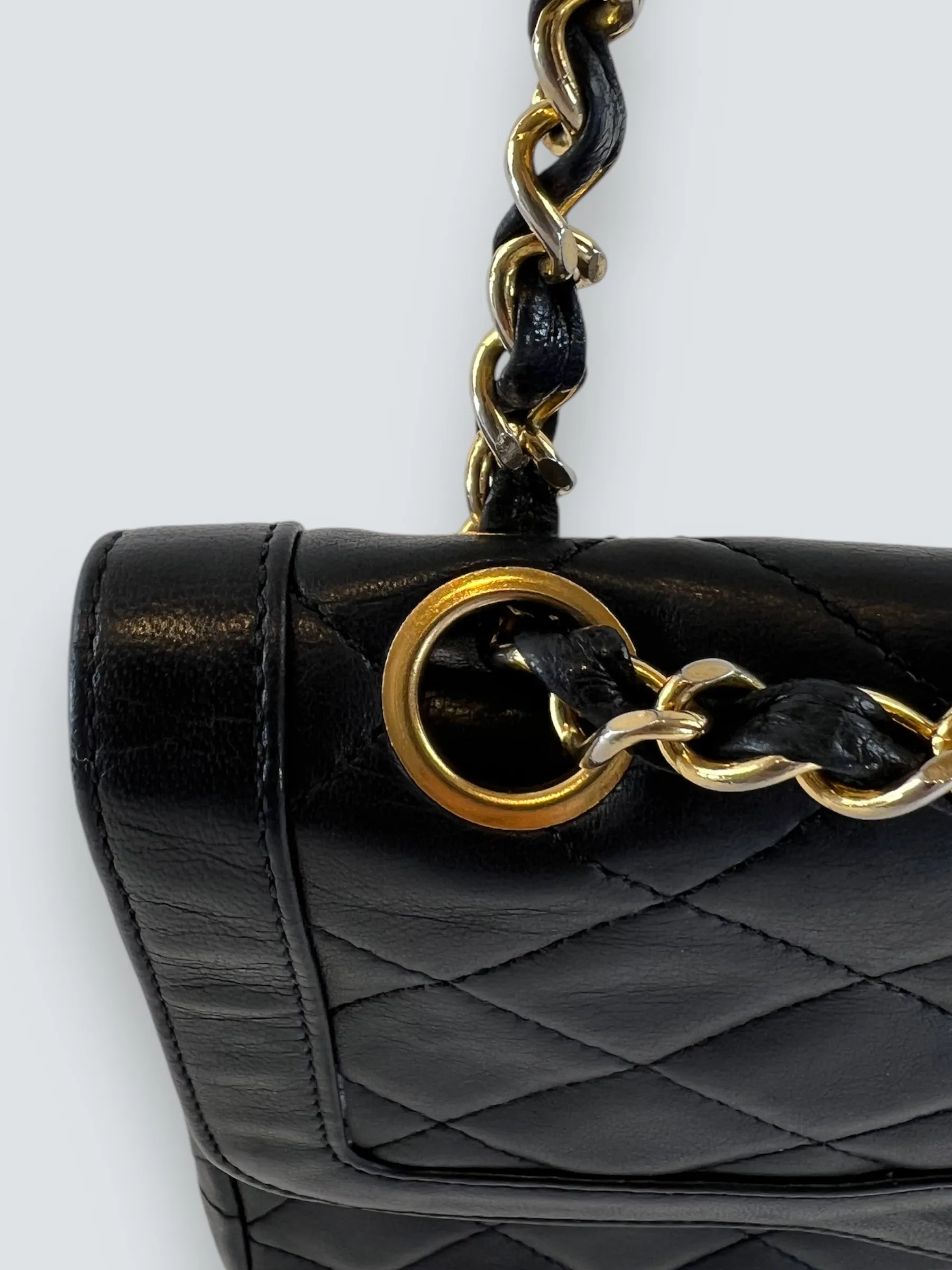 Chanel Vintage Black Lambskin Leather Small Double Flap