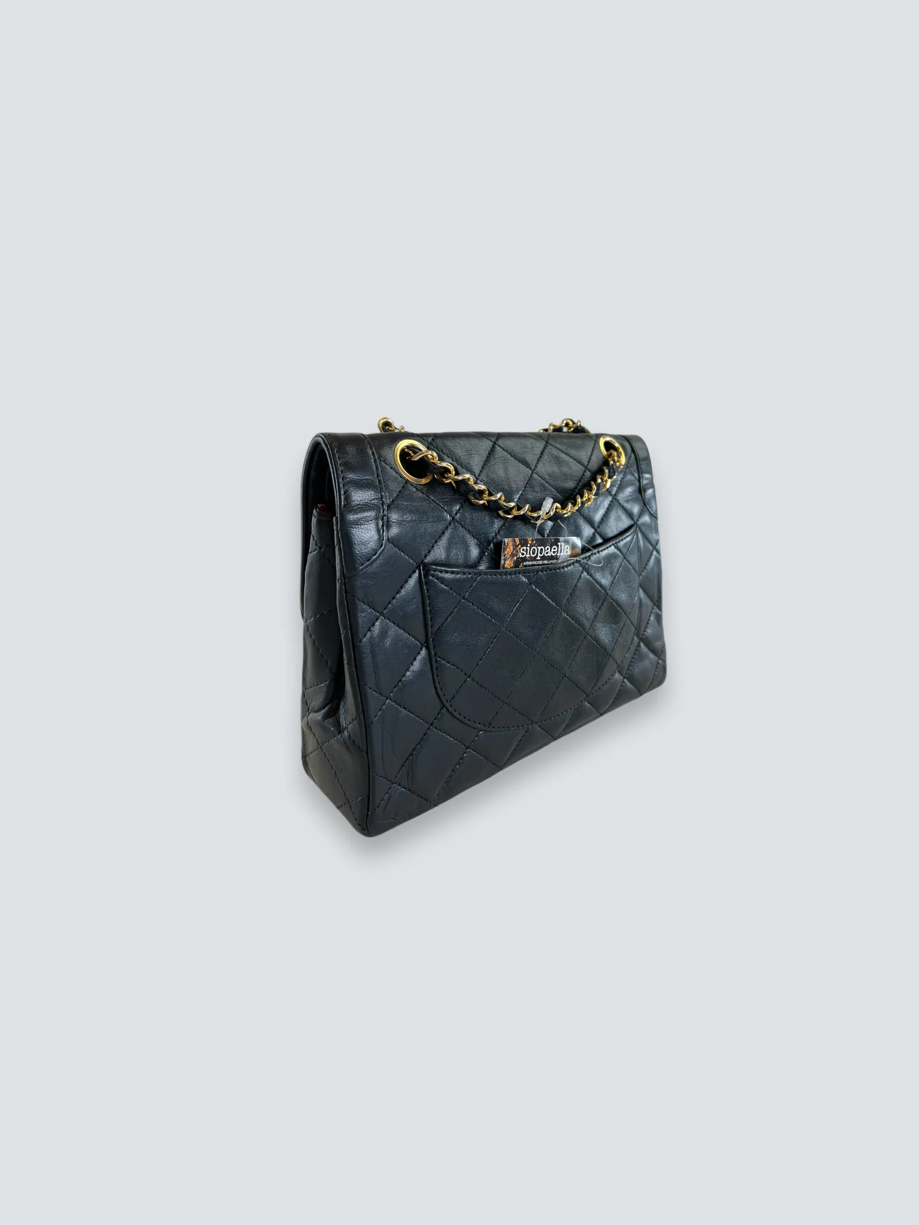 Chanel Vintage Black Lambskin Leather Small Double Flap