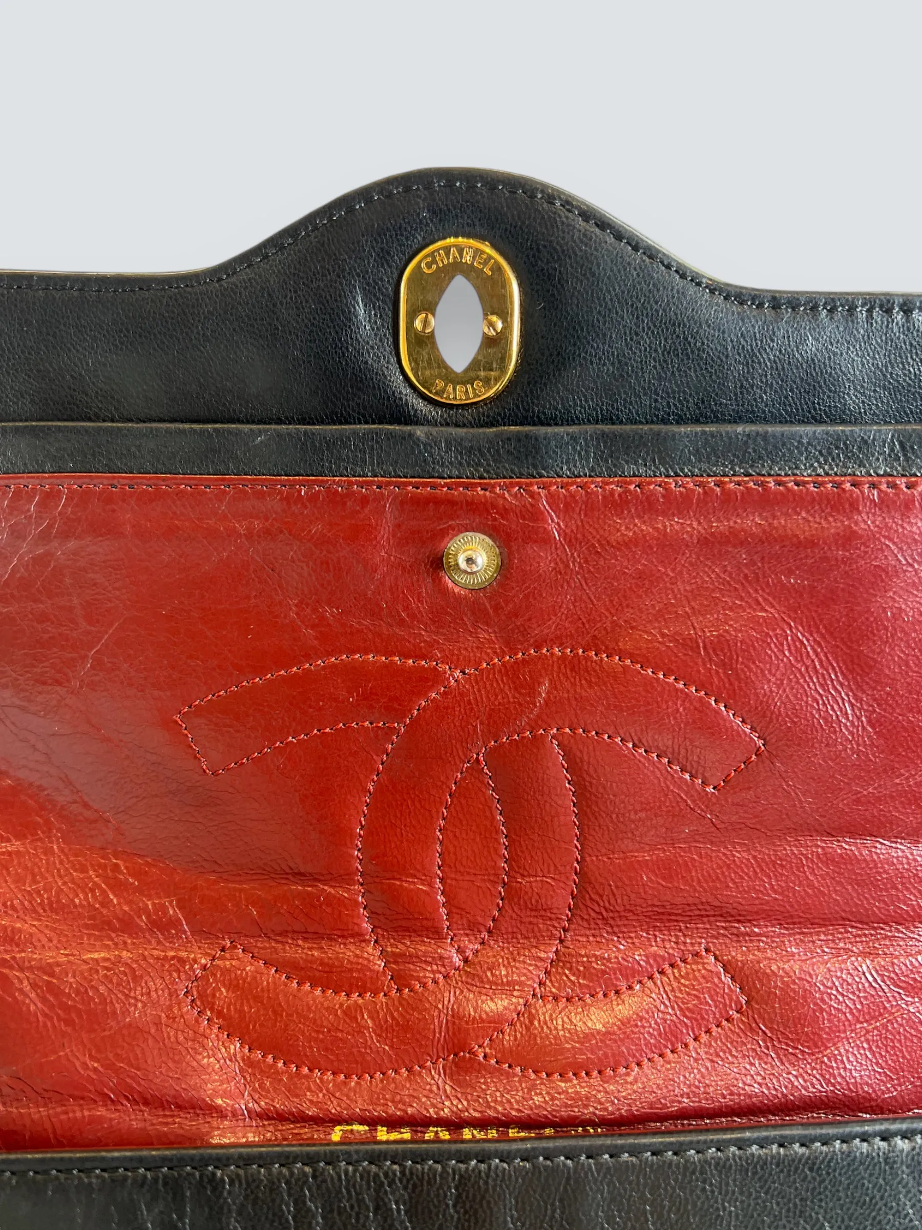 Chanel Vintage Black Lambskin Leather Small Double Flap