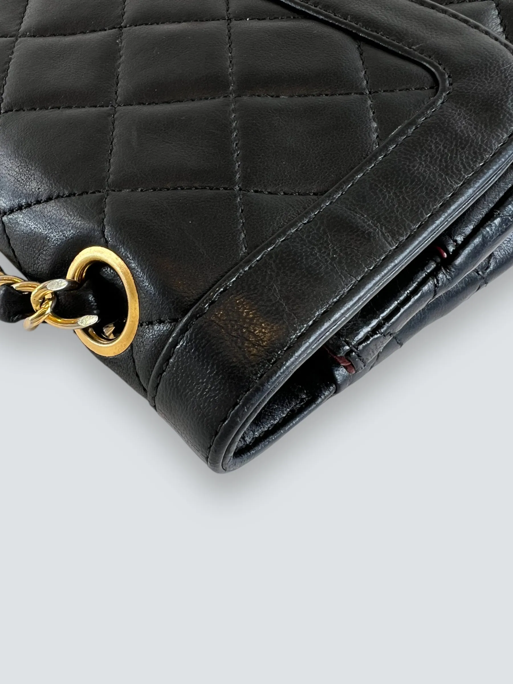Chanel Vintage Black Lambskin Leather Small Double Flap