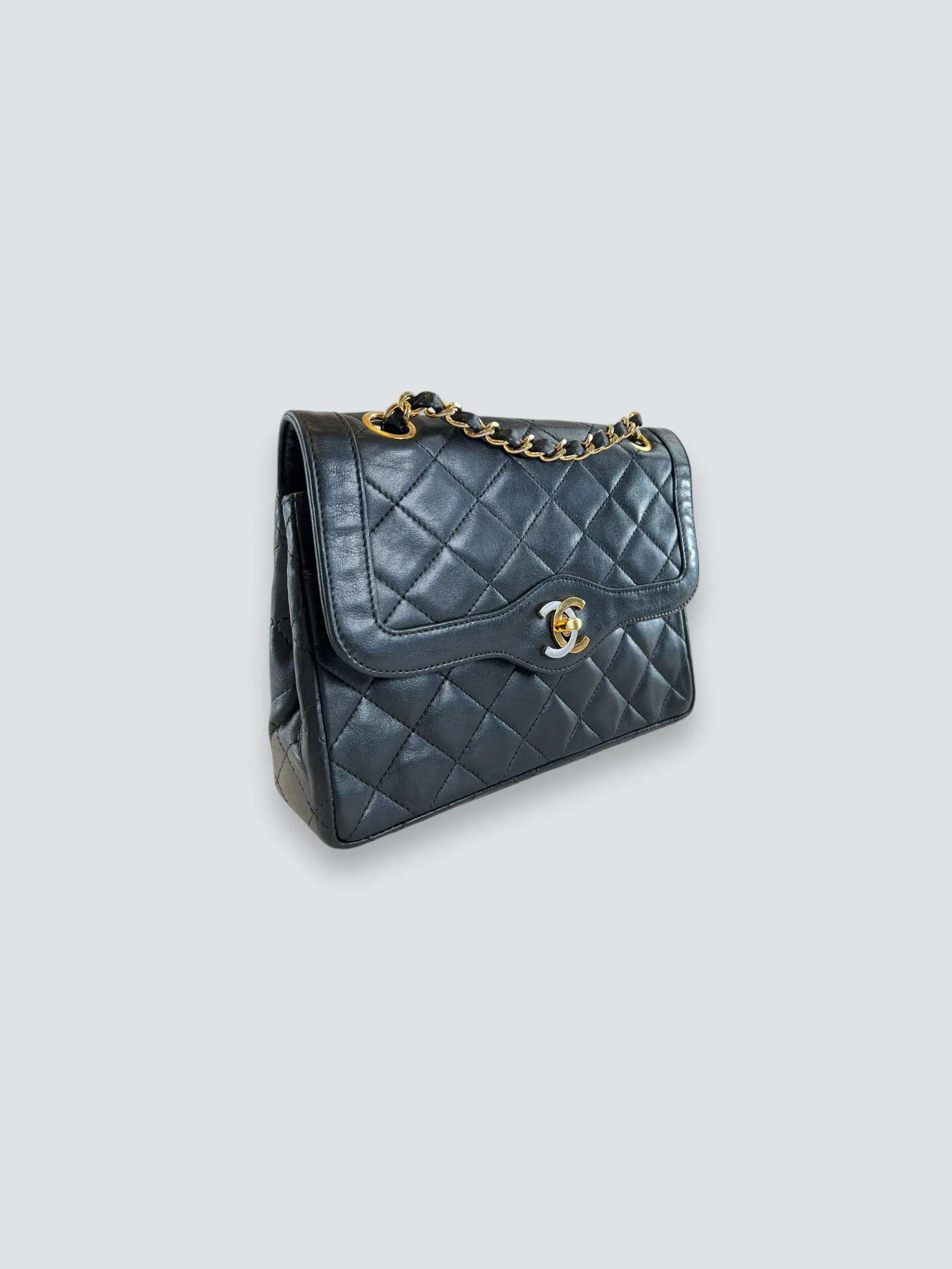 Chanel Vintage Black Lambskin Leather Small Double Flap