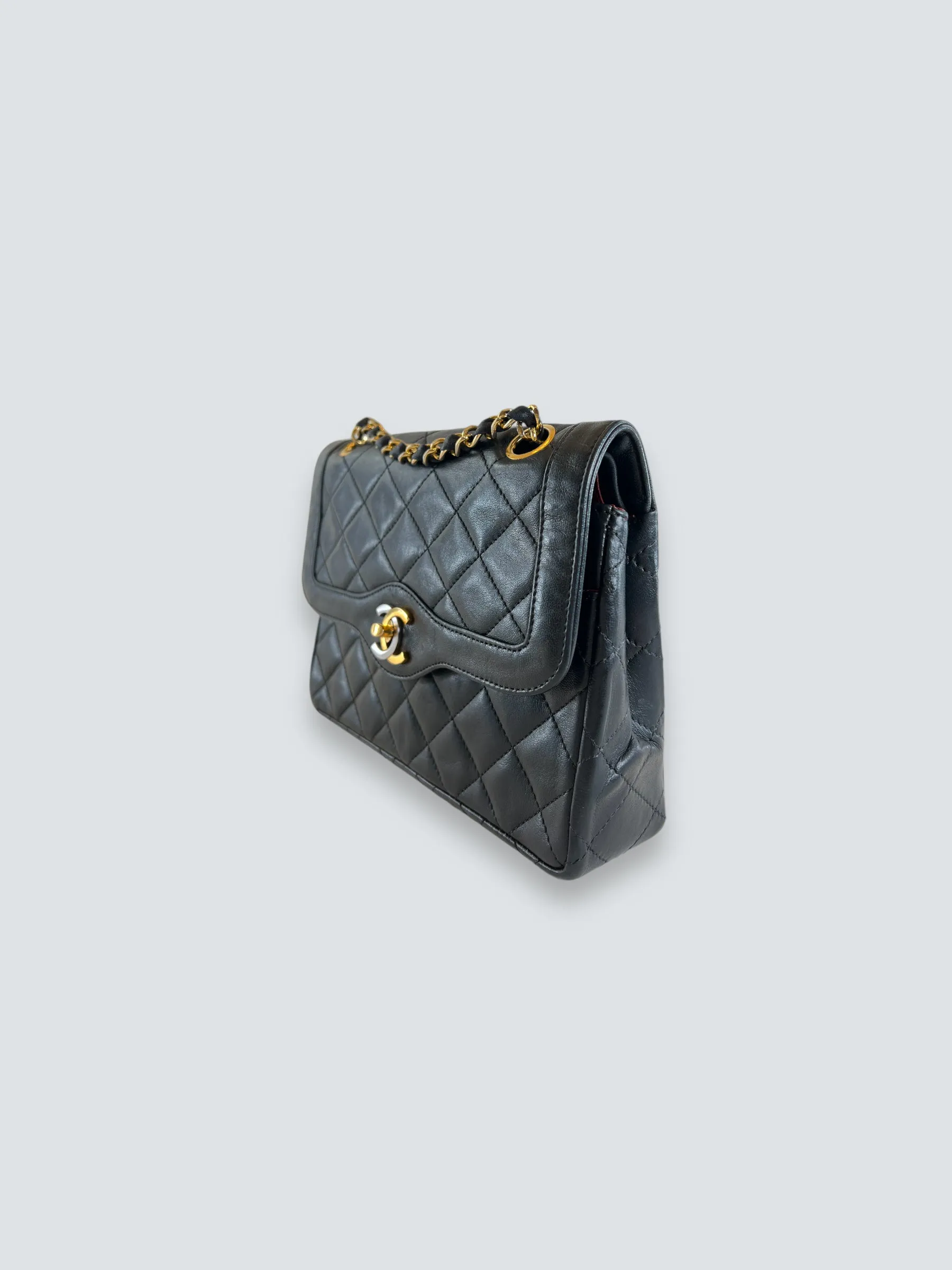 Chanel Vintage Black Lambskin Leather Small Double Flap