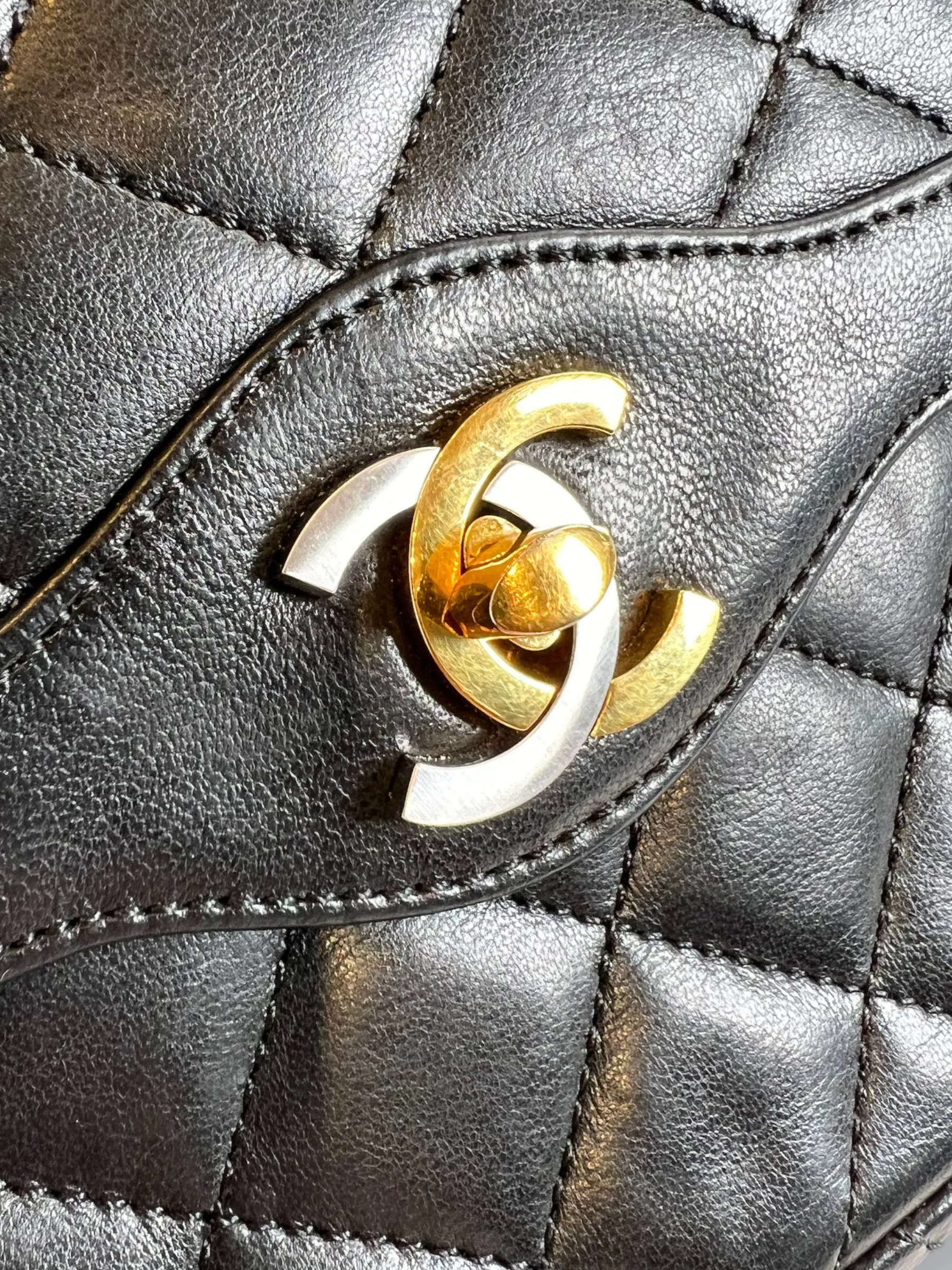 Chanel Vintage Black Lambskin Leather Small Double Flap