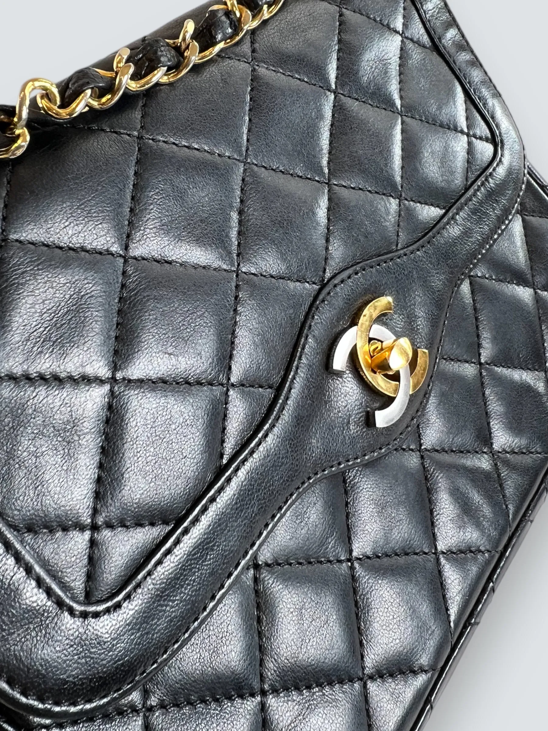 Chanel Vintage Black Lambskin Leather Small Double Flap