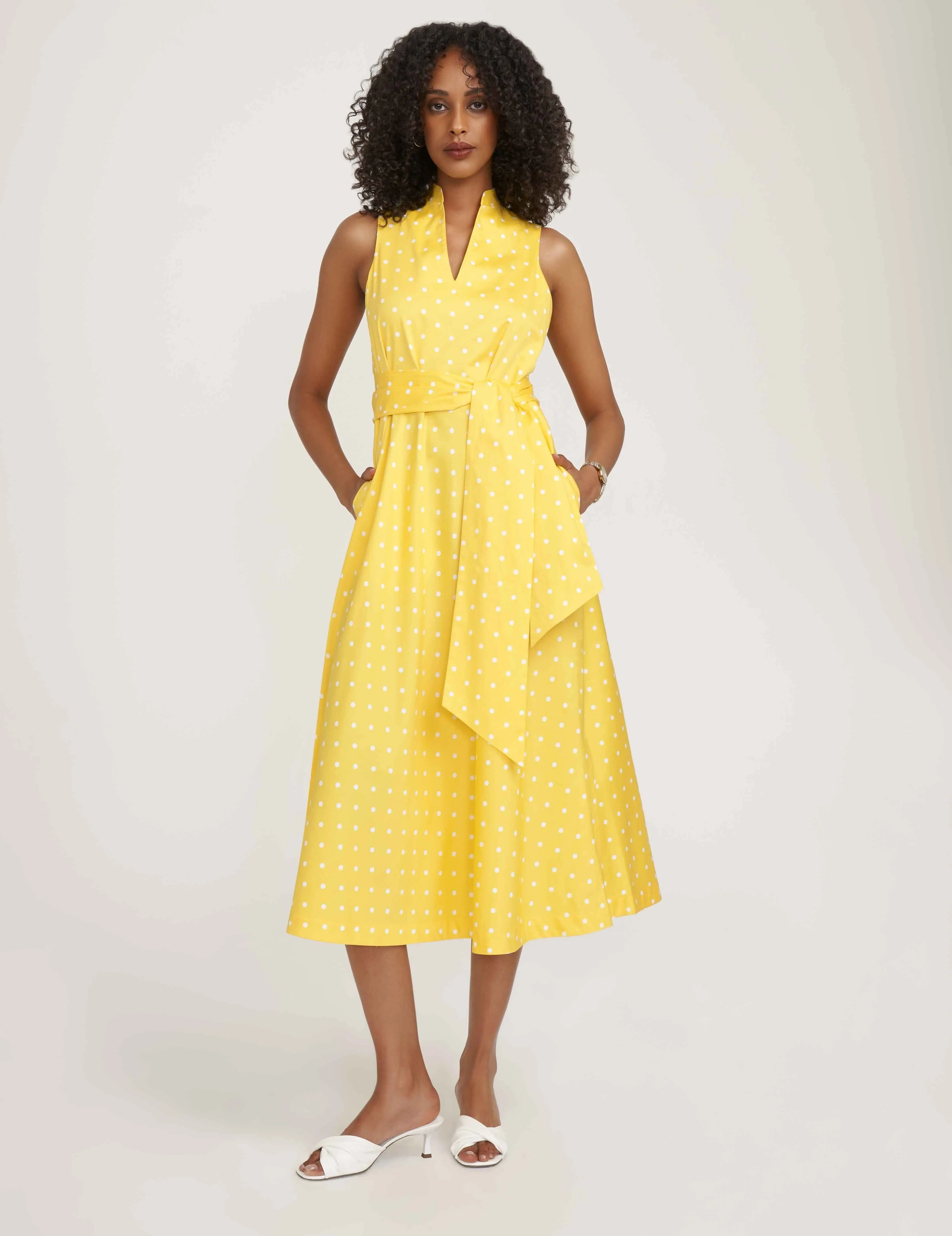 Cotton Midi Dress with Attached Sash- Sale