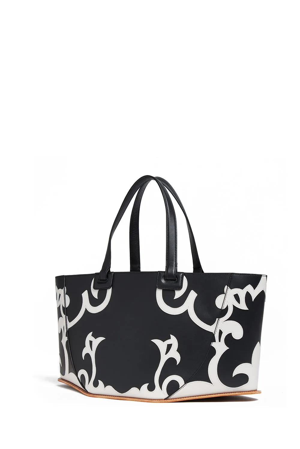 Coyote Western Tote Bag in Black & Ivory Leather