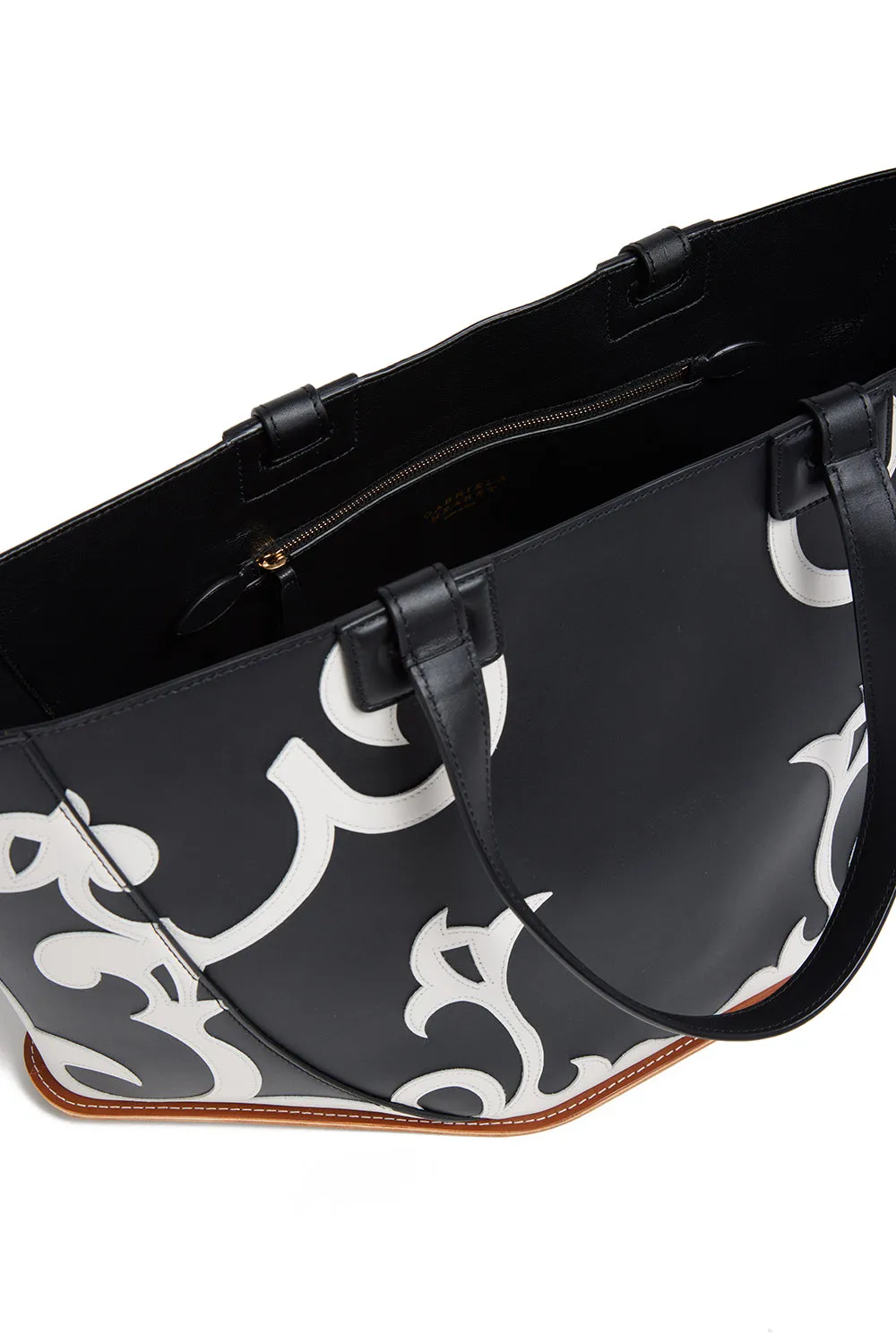 Coyote Western Tote Bag in Black & Ivory Leather
