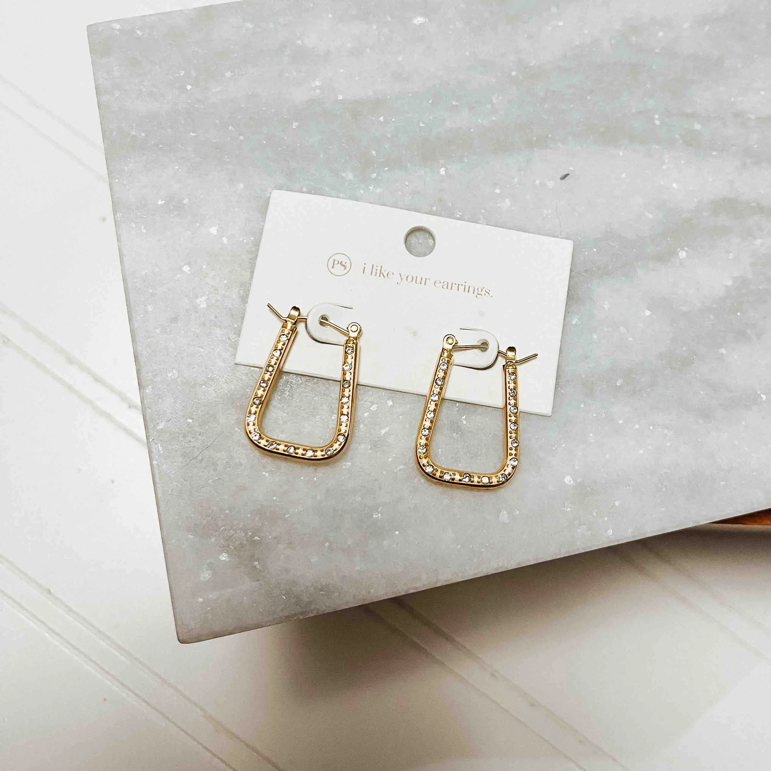 Diamond Square Hoop Earrings *WATERPROOF*