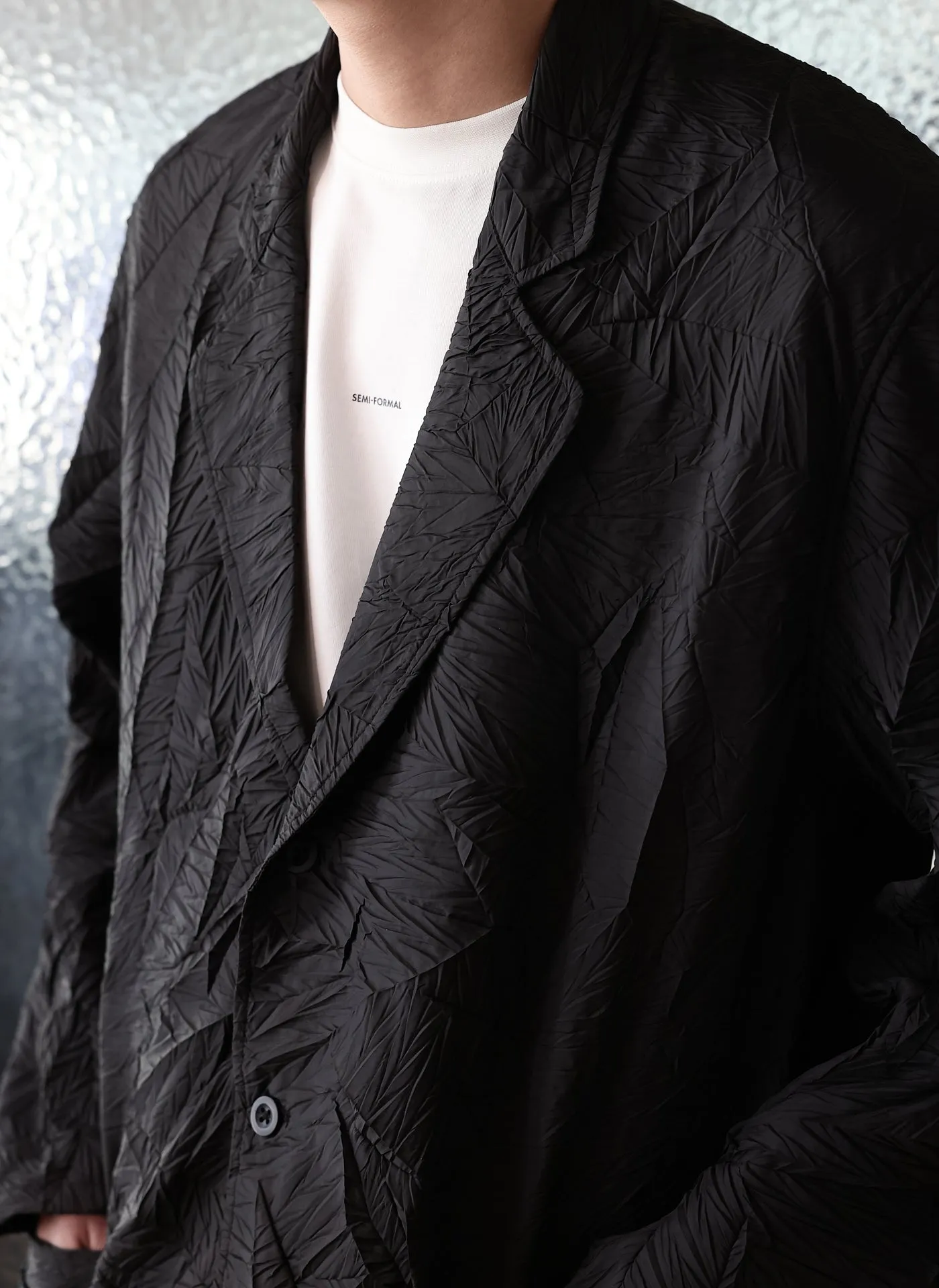 Distort Pleats Polyester Soft Single Breasted Blazer