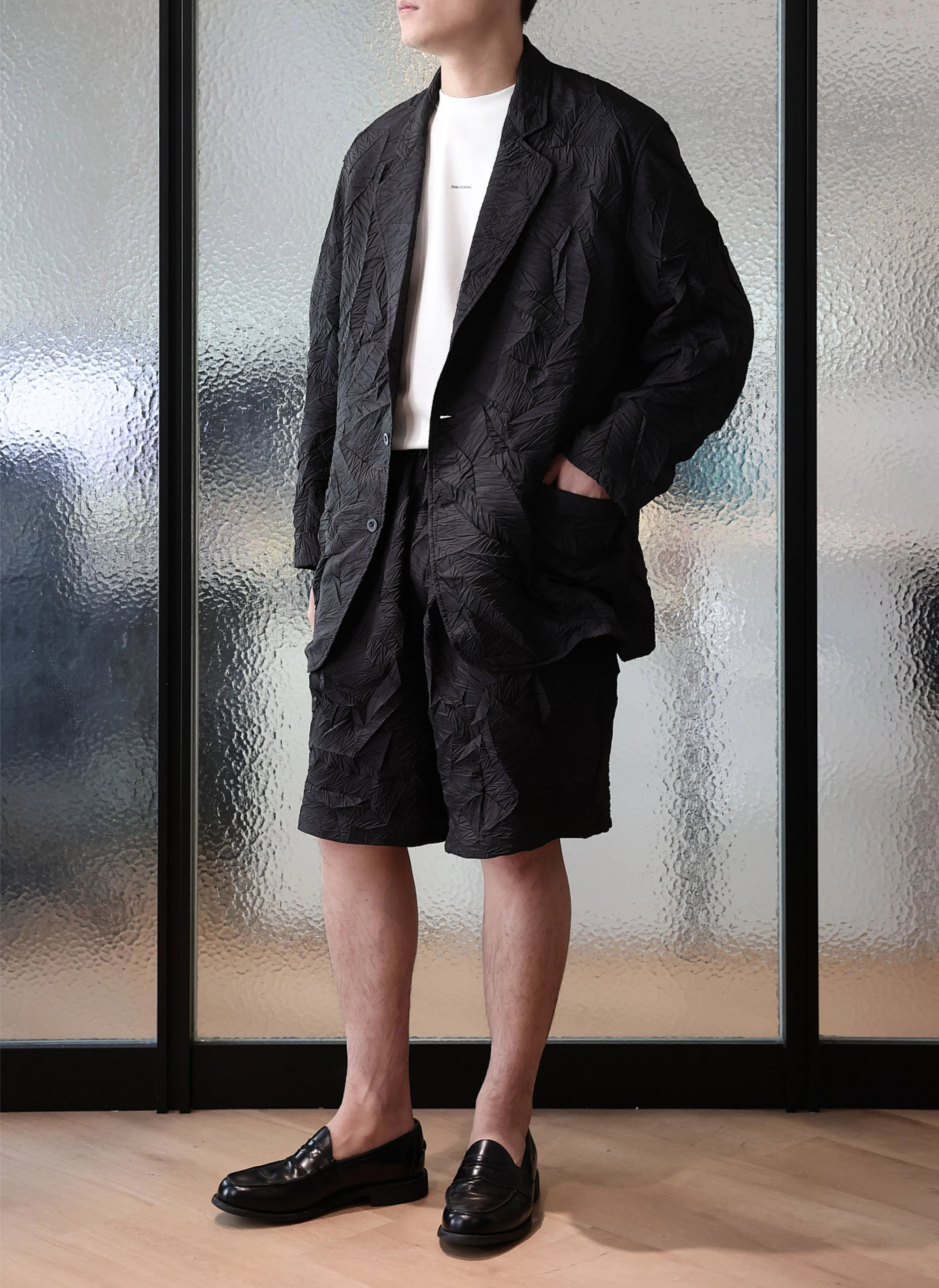 Distort Pleats Polyester Soft Single Breasted Blazer