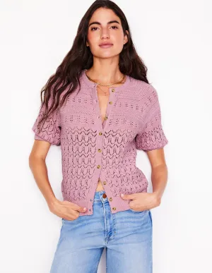 Elodie Stitch Crew Cardigan-Soft Pink