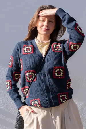 Far Afield Navy Iris Crochet Cardigan
